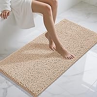 Vista 60 de Yimobra Tapetes de baño lavables, de chenilla súper suave y absorbente, para suelo y alfombra, de secado rápido, antideslizante, para bañera y Beige