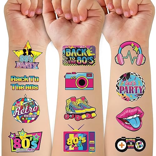 53 tatuajes temporales de los años 80, decoraciones retro de los años 80 para fiestas de hip hop, decoración de cumpleaños, consola de juegos