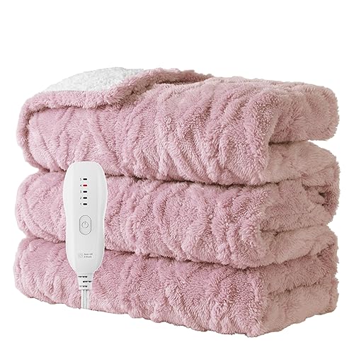 Heated Blanket-Electric Blanket,50"x60" Soft Heated Throw Blanket with 5 Heating Levels & 3 Hours auto-Off,Over-Heat Protection Fast-Heating,Machine Washable(Pink) - Pink - Throw