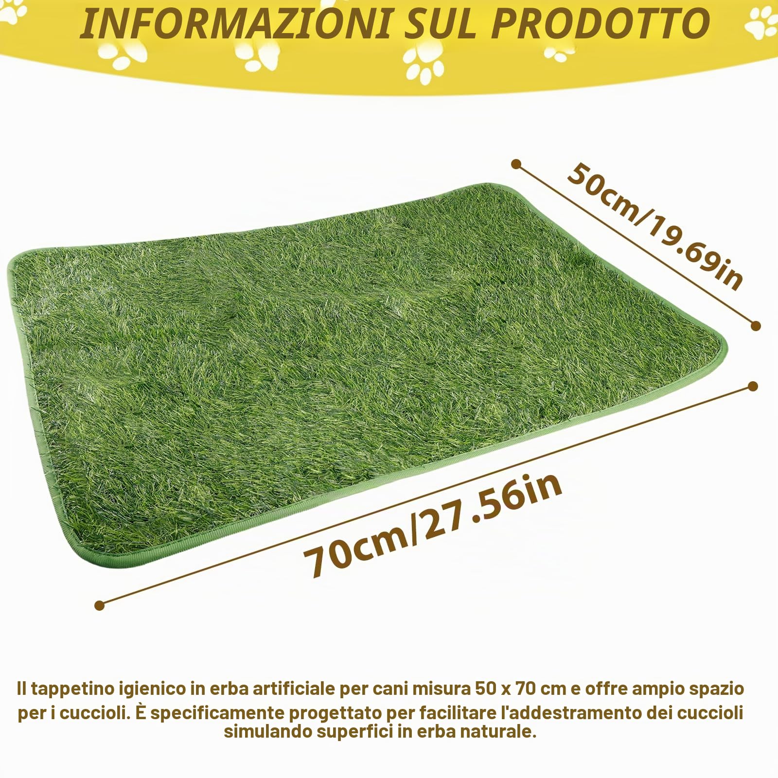 Lettiera per cani in erba artificiale, 50 x 70 cm, tappetino per allenamento per cani, lavabile, tappetino per cani, impermeabile, per casa, appartamento