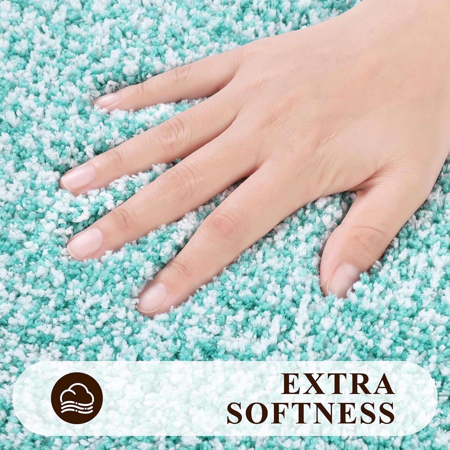 Pauwer 3 Piece Bath Mat Set, Non Slip Plush Bathroom Mats, Absorbent Shaggy Bathroom Rug Set with U-Shaped Contour Toilet Mat for Bedroom Living Room, Teal - Image 3