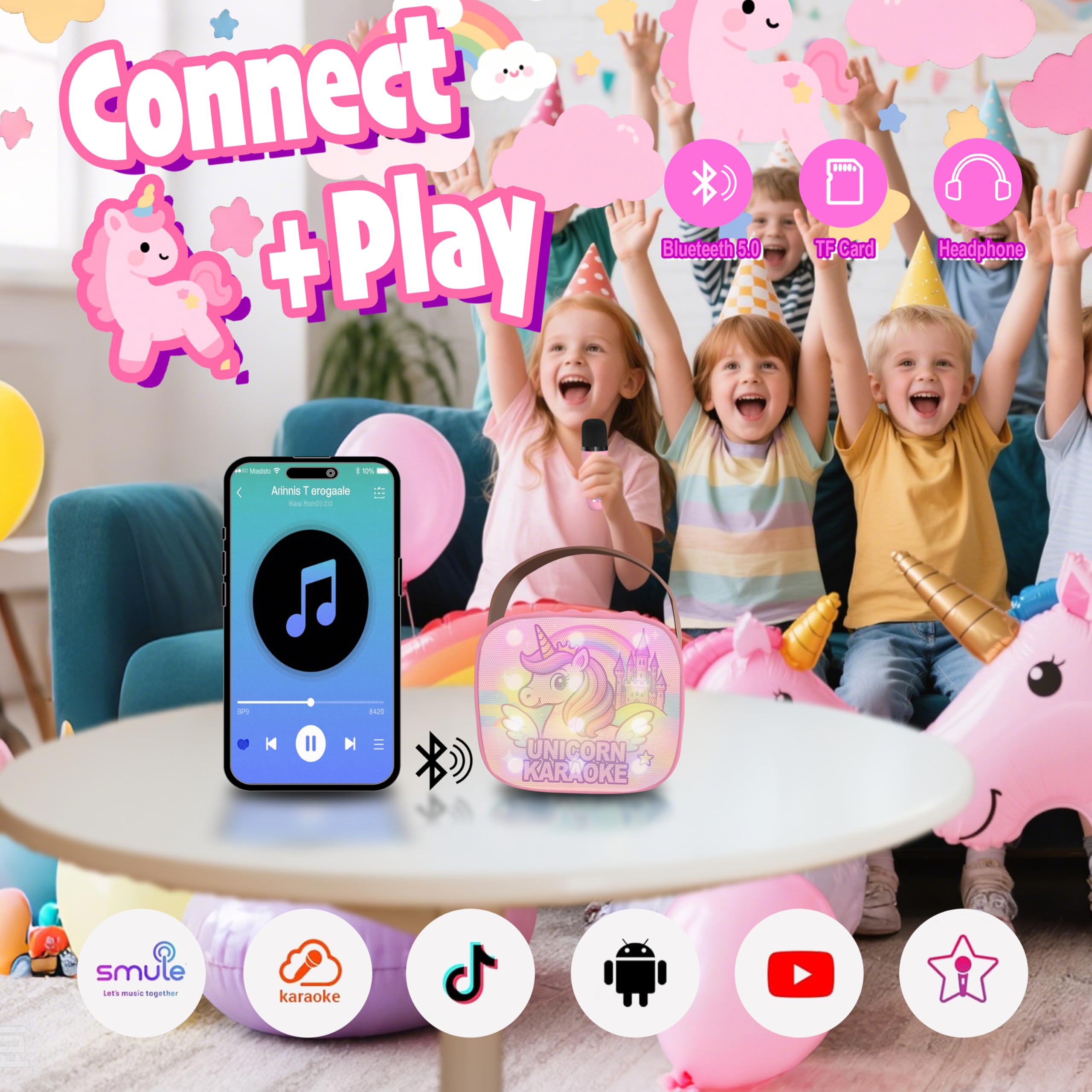 Micro Karaoké Enfant,Mini Enceinte Bluetooth avec 2 Micros sans Fil, Cadeau Fille 3 4 5 6 7 8 9 Ans, Licorne Jouet Musical pour Filles, Idée Cadeau Anniversaire,Micro Enfant pour Chanter
