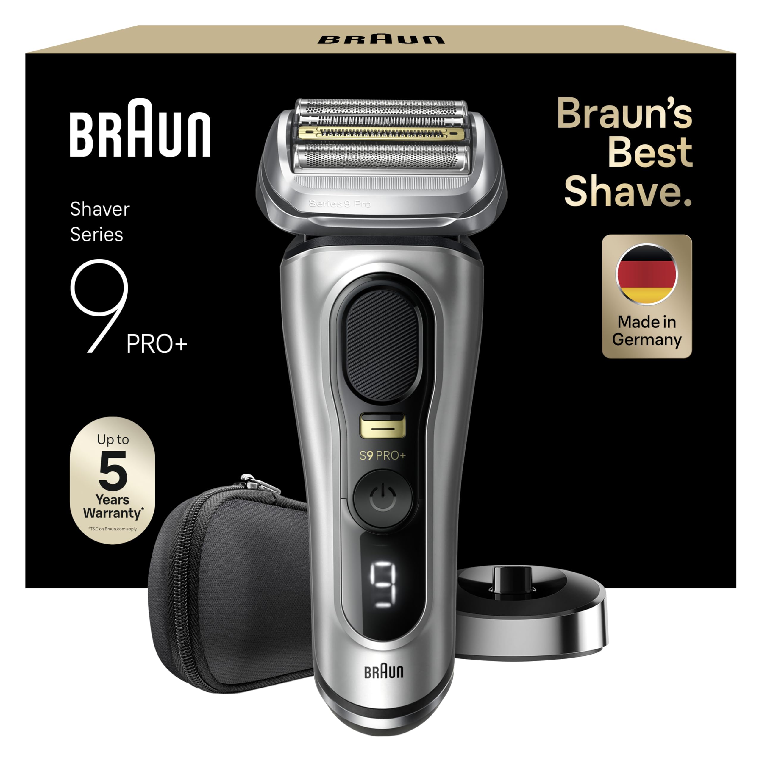 Braun Series 9 Pro+ Afeitadora El&eacute;ctrica Hombre, M&aacute;quina de Afeitar Barba Con Base De Carga y Funda De Viaje, En Seco Y En Mojado, 60 Min De Autonom&iacute;a, 9517s, Plata