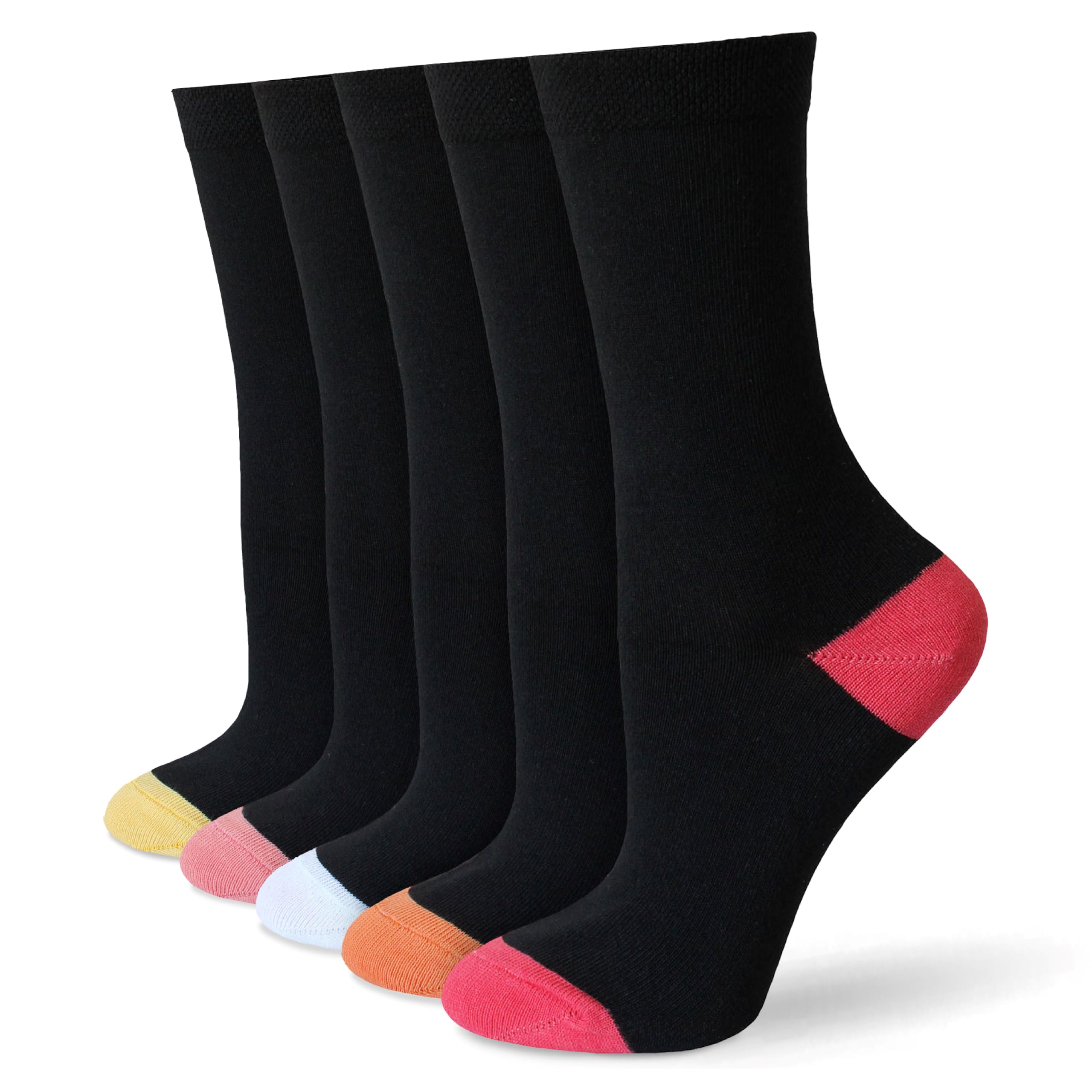 Socksmad Women's Assorted 3 (5 Pairs) Socks 4-7 Uk - Black Socks For Work, Events & Casual Wear - Coloured Heel & Toe - Multipack, Cotton Rich, Honeycomb Soft Tops - Wardrobe Essentials - Assorted Pk 3, 5 Pairs