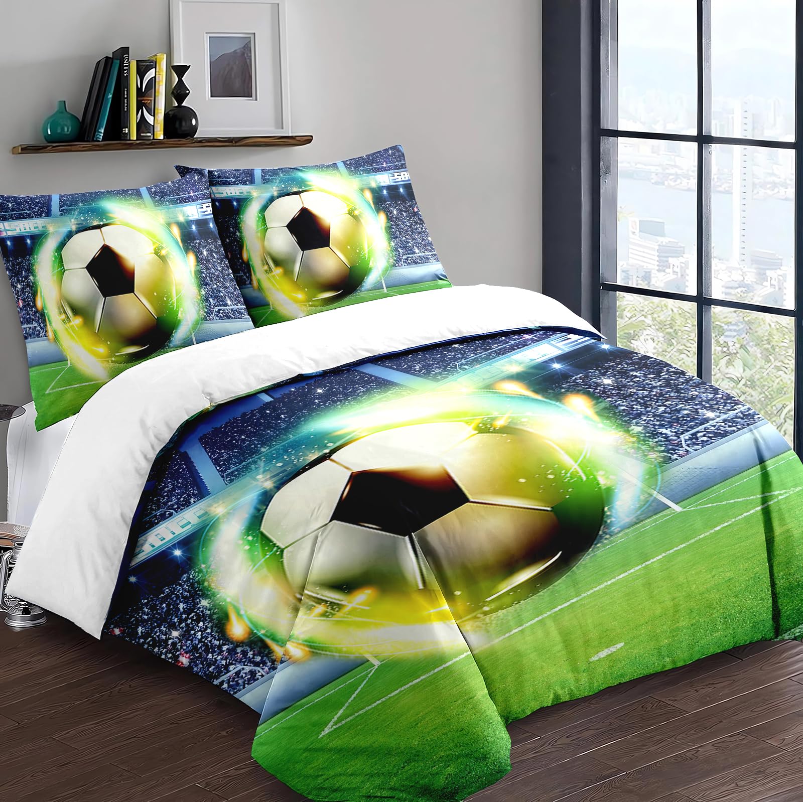 Yzehomijia Football Kids Duvet Cover Sets 220x240cm + 2 Pillowcases 65x65cm, Machine Washable Microfibre, Zip Fastening - Image 2