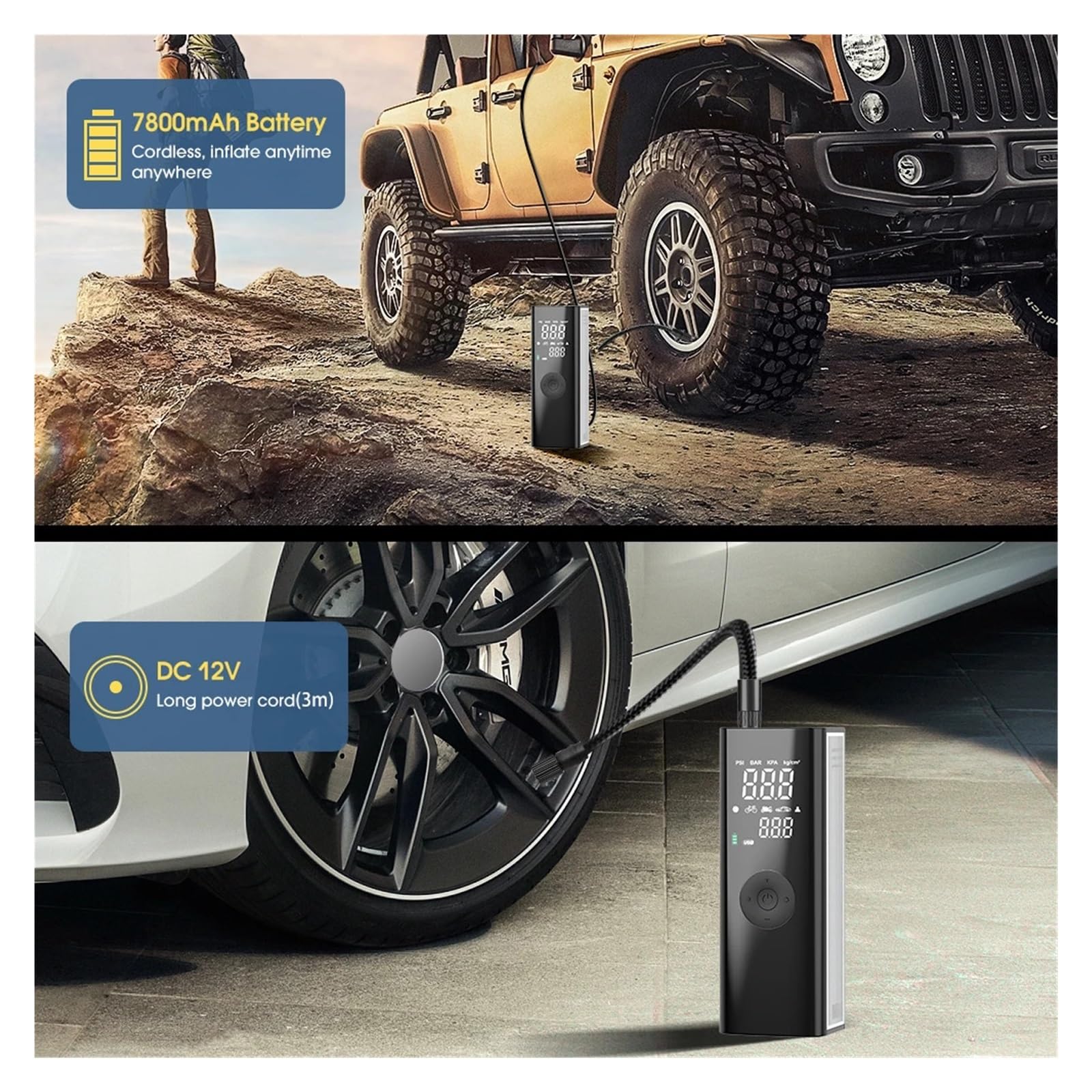 Pompa d'Aria Elettrica Wireless Compressore Portatile 25 Cilindri Gonfiaggio Rapido Adatto for L'emergenza di Viaggio SUV del Camioncino Inflazione Istantanea