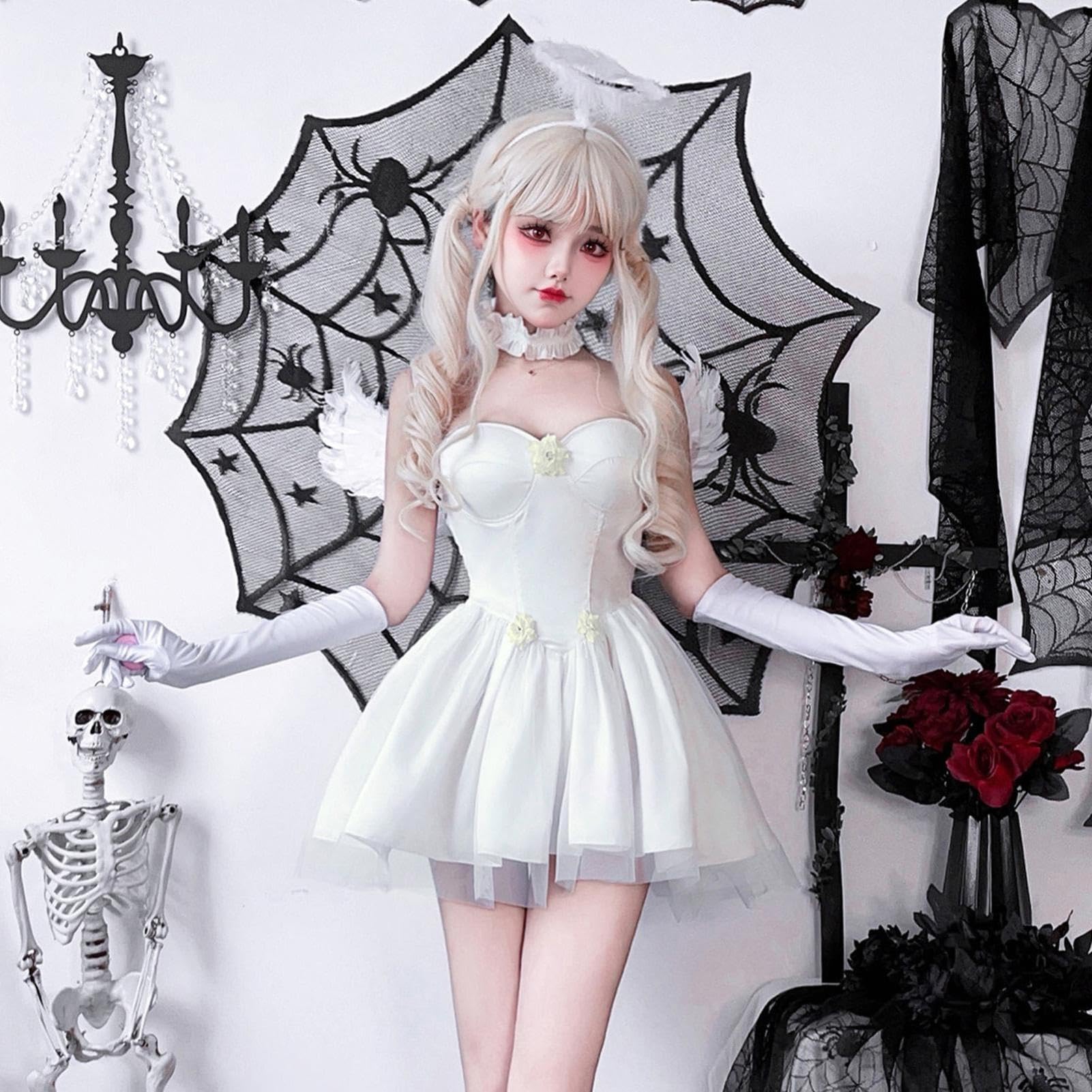Cosplay Engel Für Damen Halloween Cosplay weiße Beung mit Handschuhen