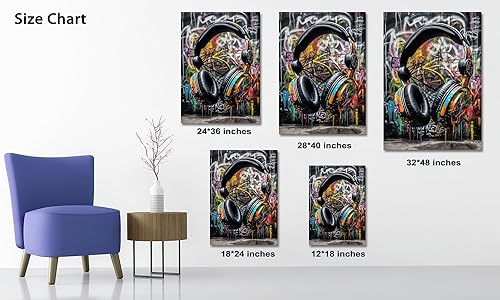 Miniatura 4 de ANRUOXI Impresión artística de graffiti con auriculares, póster abstracto de auriculares para DJ urbanos, decoración de imagen de graffiti de pared