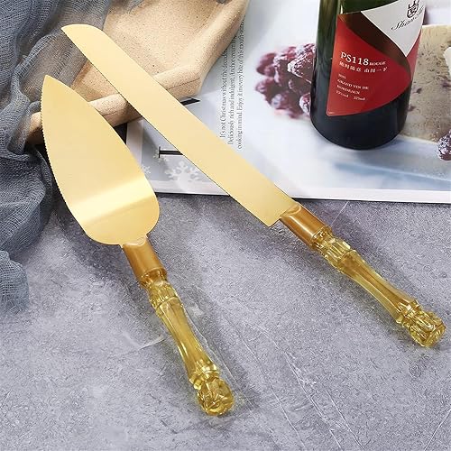 Miniatura 4 de Elegante cuchillo de pastel de boda dorado y juego de servidor de acero inoxidable cortador de pastel espátula para regalo de boda de cumpleaños