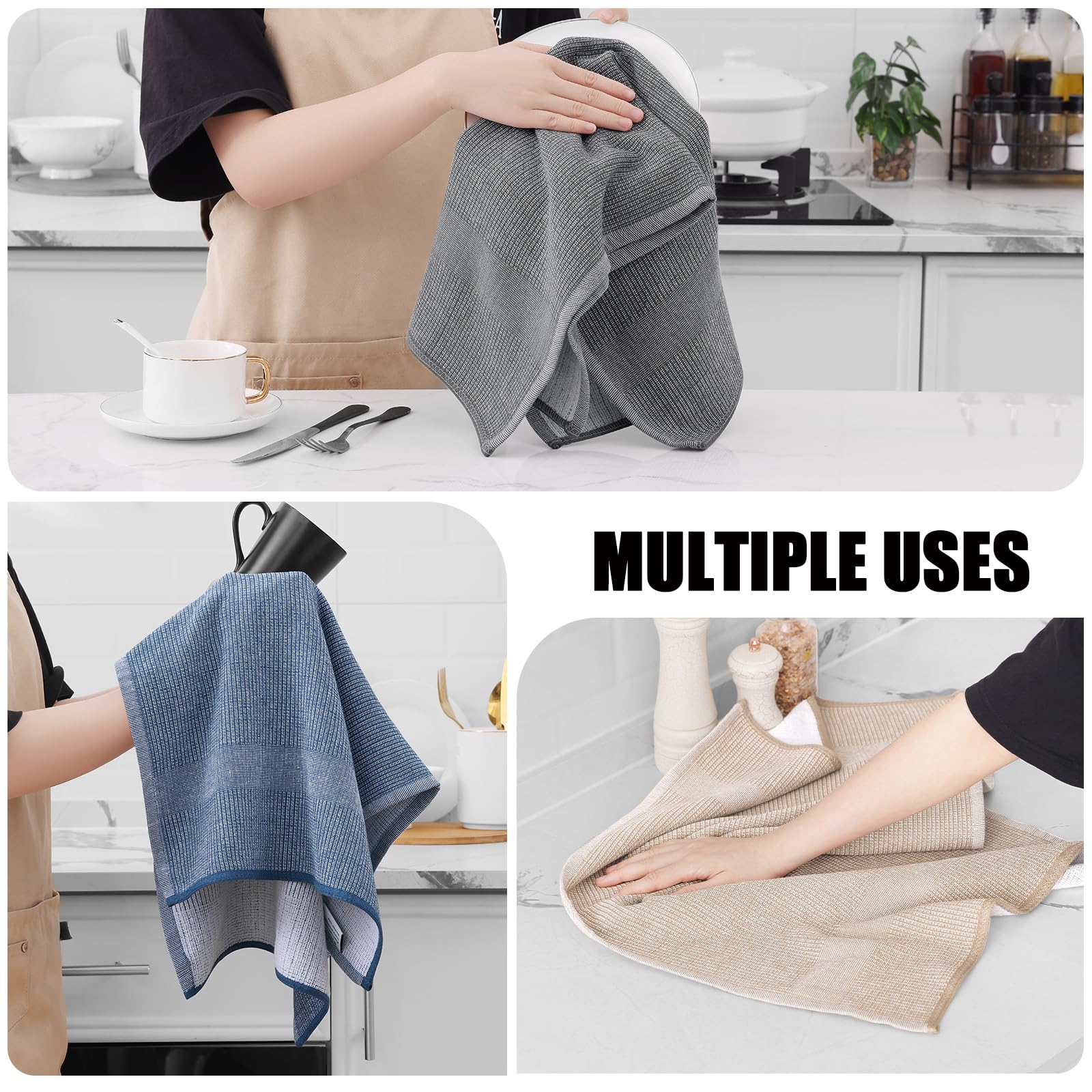 Homaxy Asciugamani da cucina di alta qualità (45,7 x 71,1 cm, confezione da 12), asciugamani da cucina grandi in cotone, asciugamani piatti e in spugna, set di strofinacci altamente assorbenti da 380