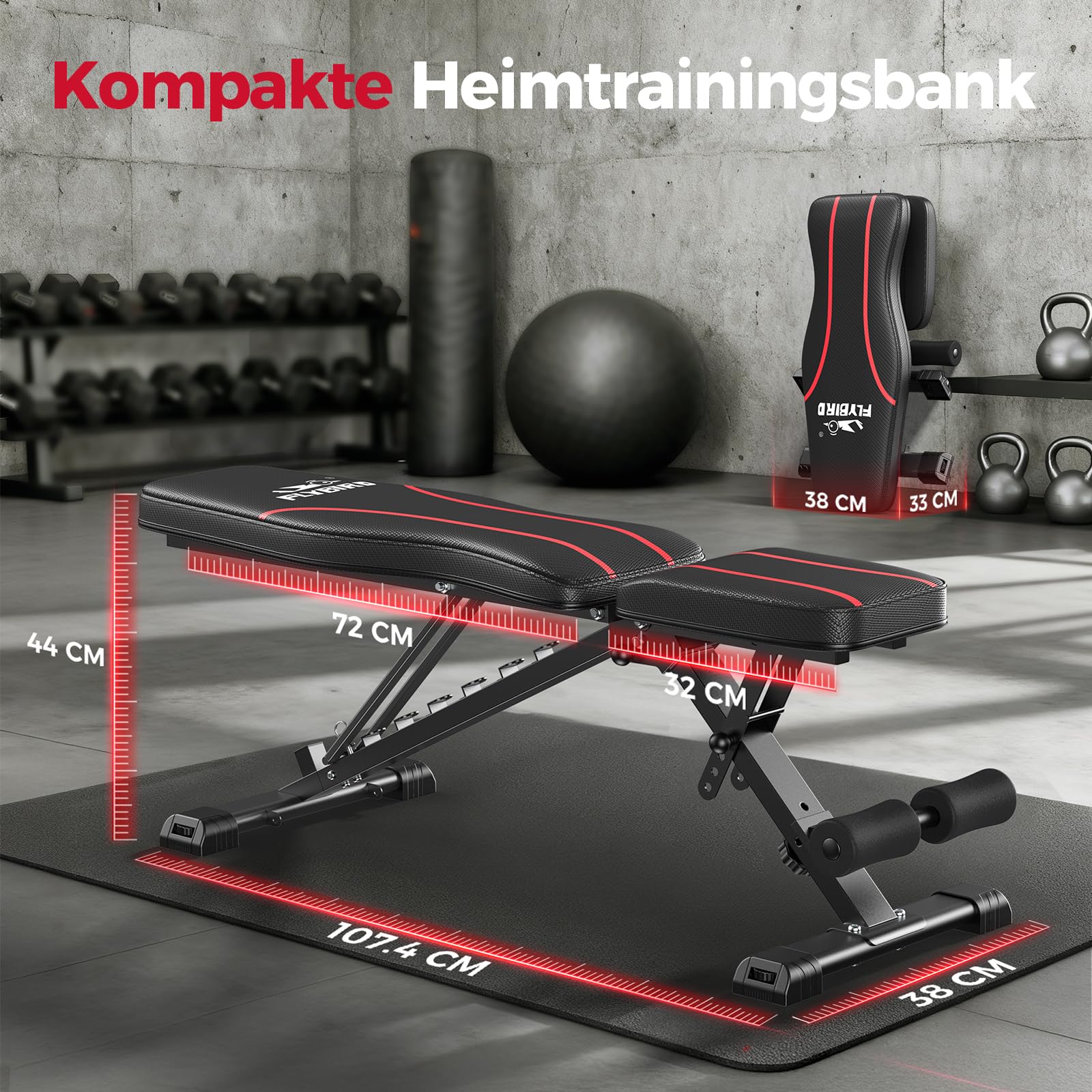 FLYBIRD Verstellbare Hantelbank, 300 kg Tragfähigkeit, Professionelle Multifunktionale Trainingsbank für Heimtraining, Faltbare Schrägbank für Ganzkörper-Workout