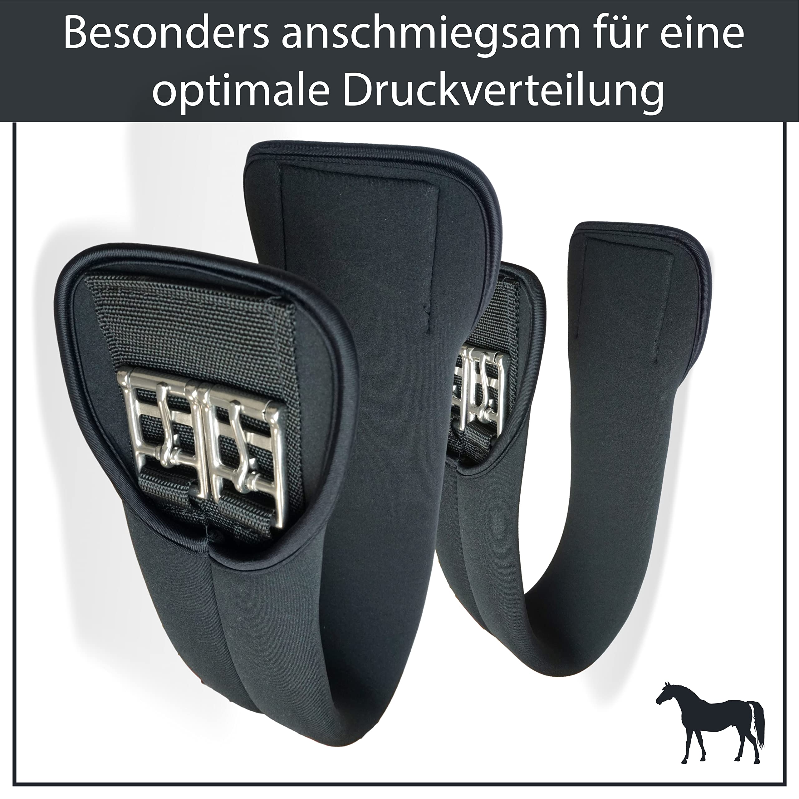 Sattelgurt aus Neopren Kurzgurt Pferd, geeignet als Dressur Sattelgurt Bauchgurt Pferd, Neoprengurt in schwarz (Schwarz, 45cm)