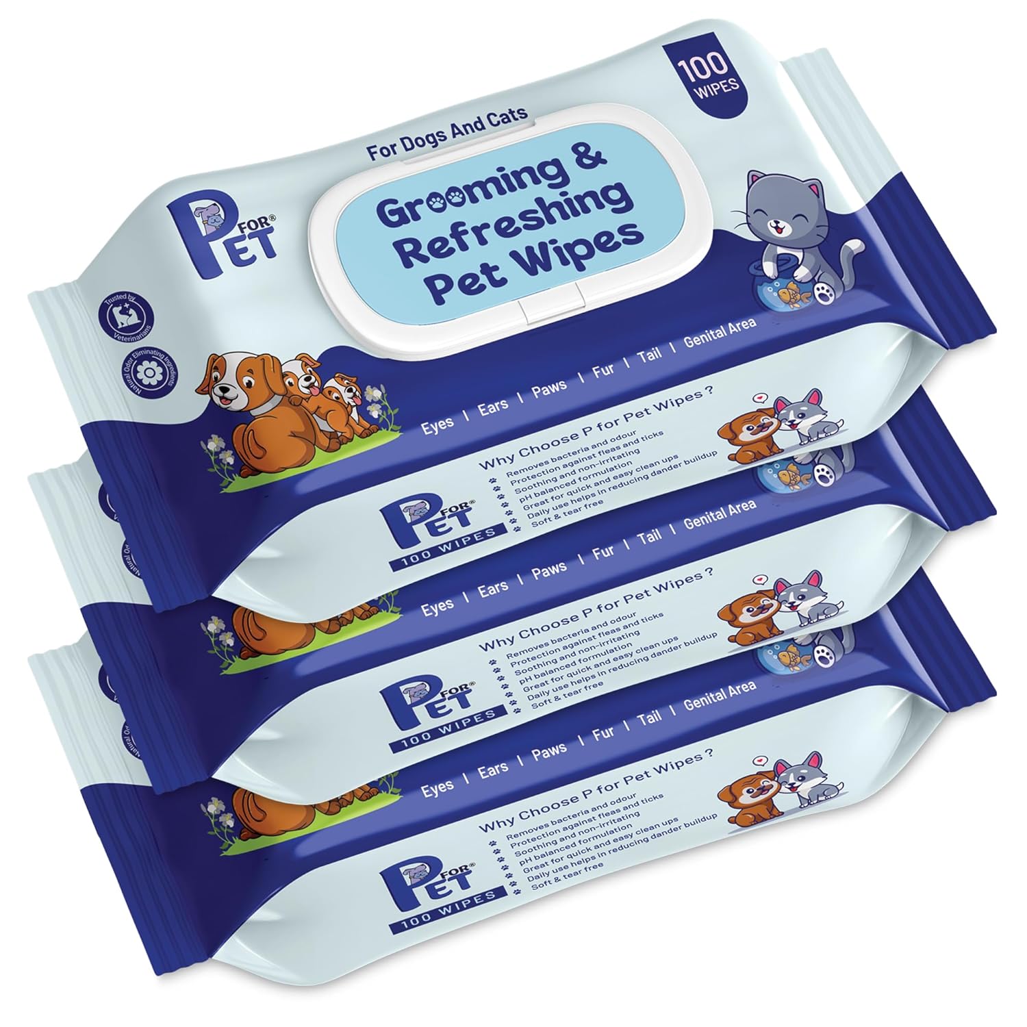 Grooming Wet Wipes 300 Count(Pack of 3) for Dogs, Cats & All Pets | Purified Water, Glycerin |Anti-Bacterial|Cleansing, Deodorising Wipes Grooming Wet Wipes 300 Count(Pack of 3) for Dogs, Cats & All Pets | Purified Water, Glycerin |Anti-Bacterial|Cleansing, Deodorising Wipes