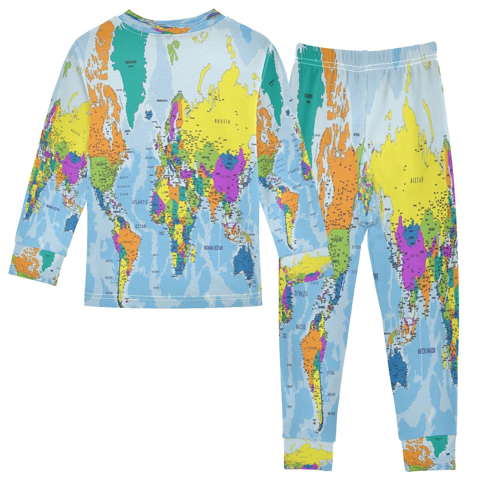 ALAZA World Map Blue 2 Piece Pajama Set Long Sleeve Top and Pants Sleepwear Unisex 5T