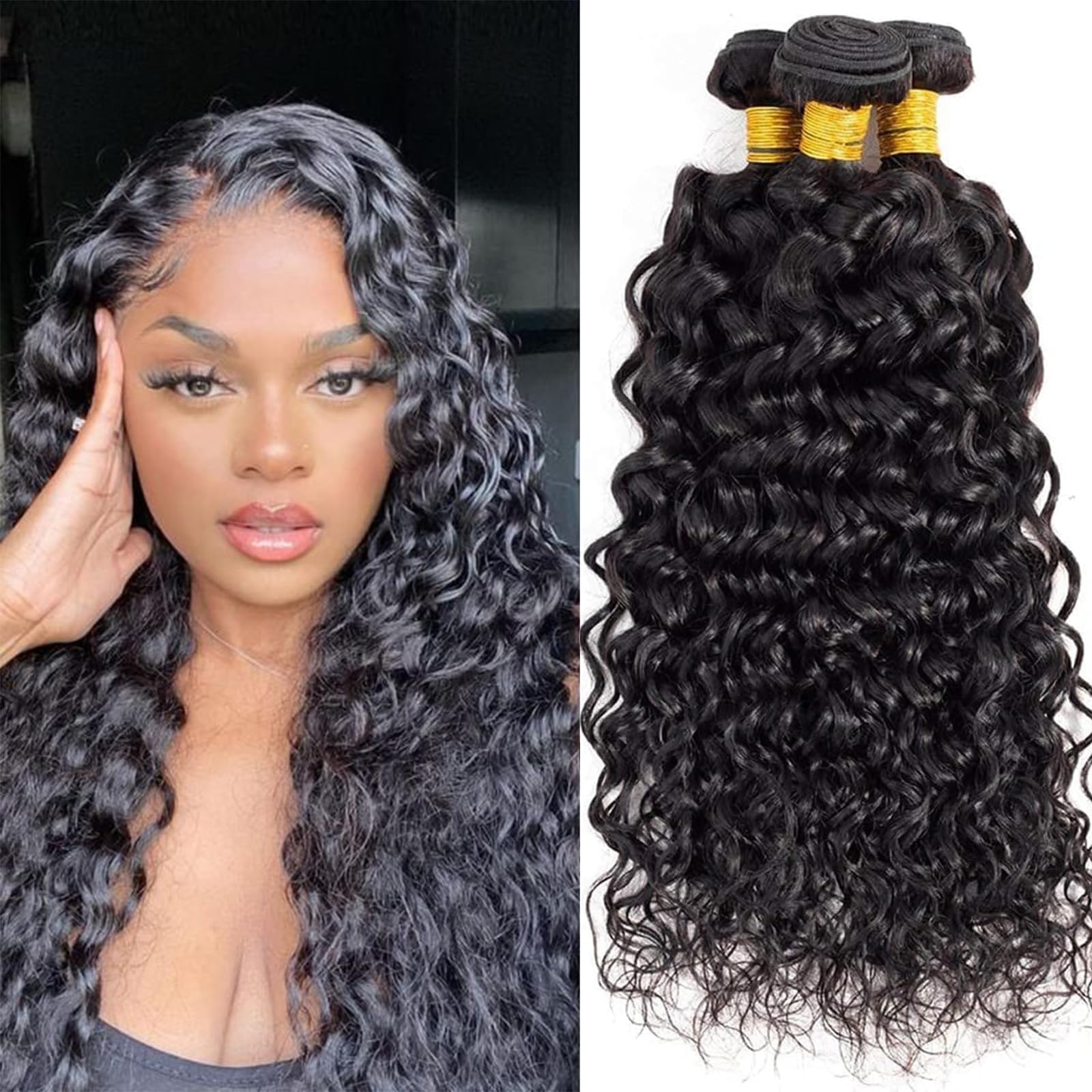 Rebasar Water Wave Human Hair Bundles Extension Echthaar Tressen Bündel 100% Virgin Remy Brasilianische Menschliches Haar Tressen Naturschwarz Color 202224 Zoll | Geflochtenes Echthaar, gelockt, 3 Strähnen, doppelt, Extensions, Echthaar, Schwarz, Farbe in