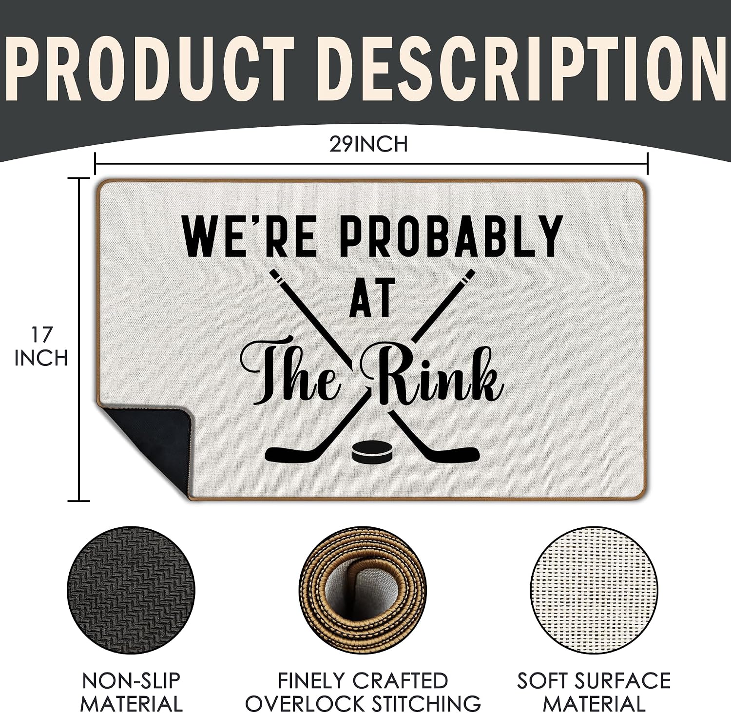 Funny Hockey Door Mat, Hockey Gifts Welcome Mat, Hockey Boy Front Door Mat Indoor Outside Entrance, Housewarming Gift for Hockey Lovers，We're Probably at The Rink Home Decor Doormats 17X29 Inch