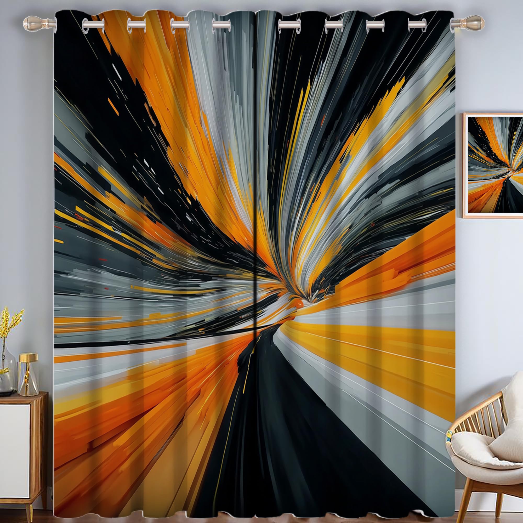 Rideaux occultants thermiques orange anti froid et chaleur pour chambre et bureau