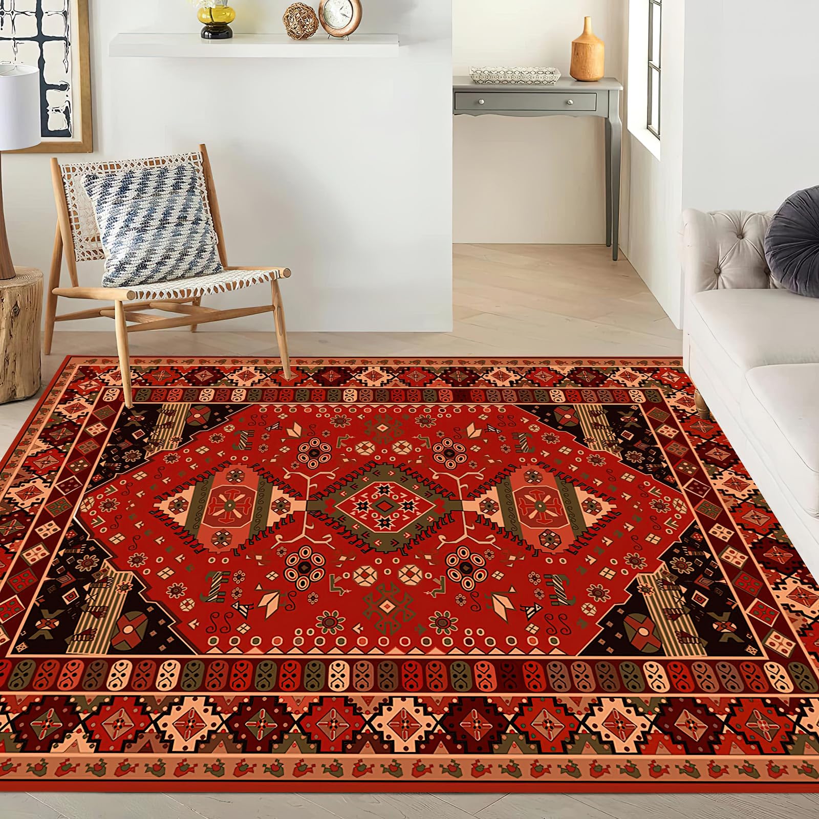 Amazon.com: Red Retro Area Rug, Traditional Pattern Non Slip