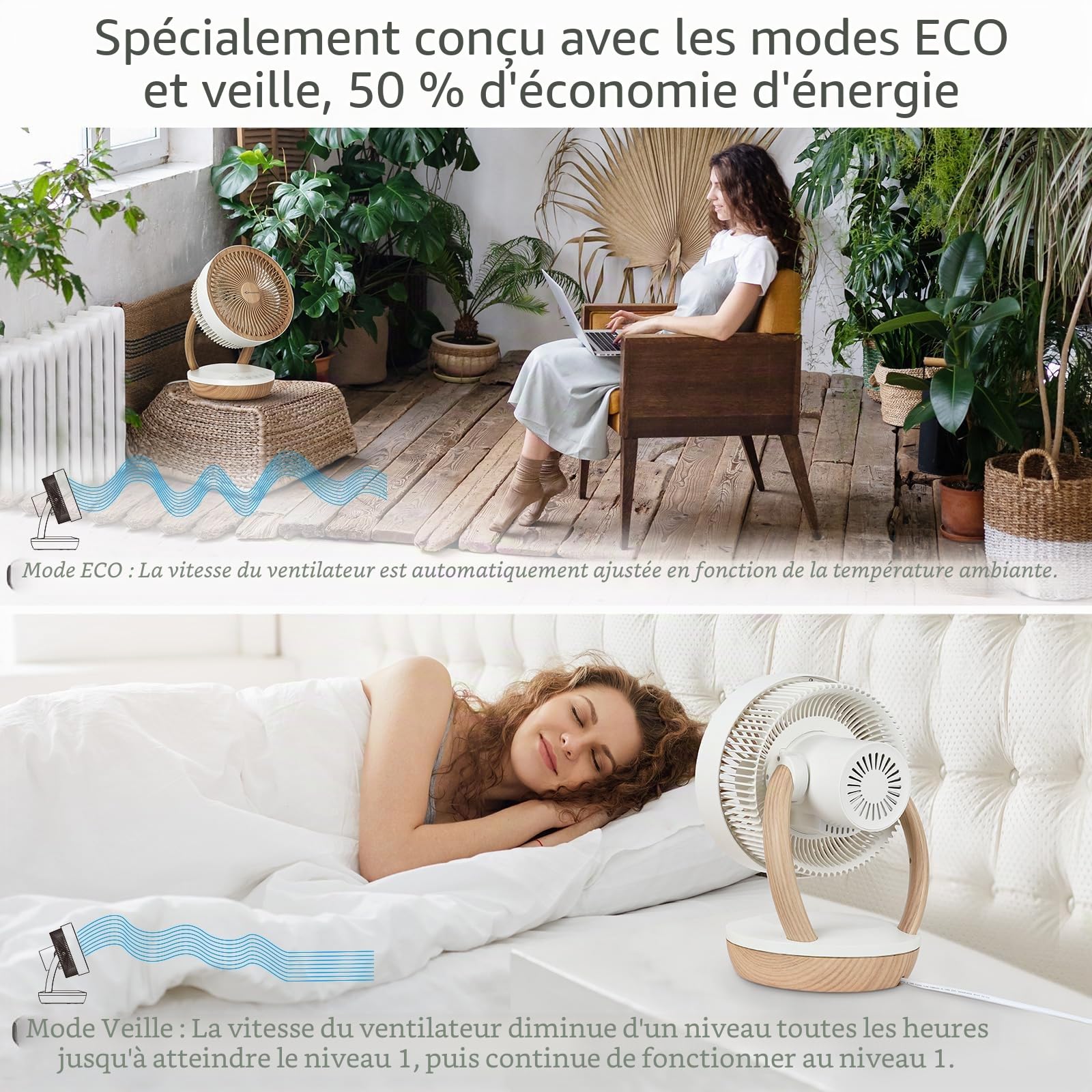 MYCARBON DC Ventilateur Ultra Silencieux 20dB avec Télécommande 1800m³/ h Ventilateur de Table Puissant et Silencieux 8 Vitesses 8h Minuterie 3D Oscillation Mode ECO pour Chambre Bureau, FS05-DC