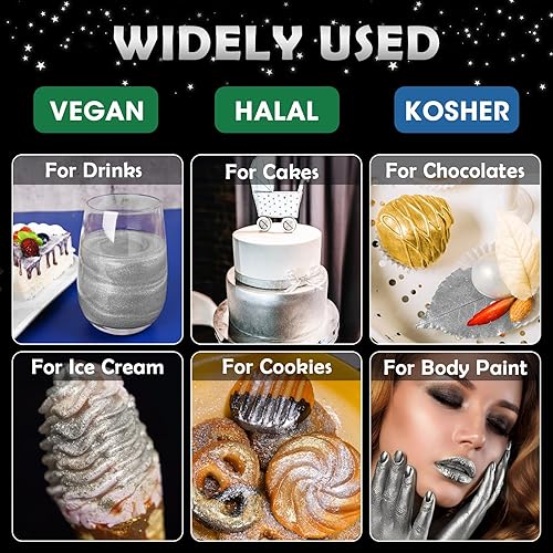 Miniatura 2 de NiHealth - Polvo comestible con purpurina brillante, polvo metálico, decoración de alimentos, espolvoreado, polvo brillante para bebidas, vino,