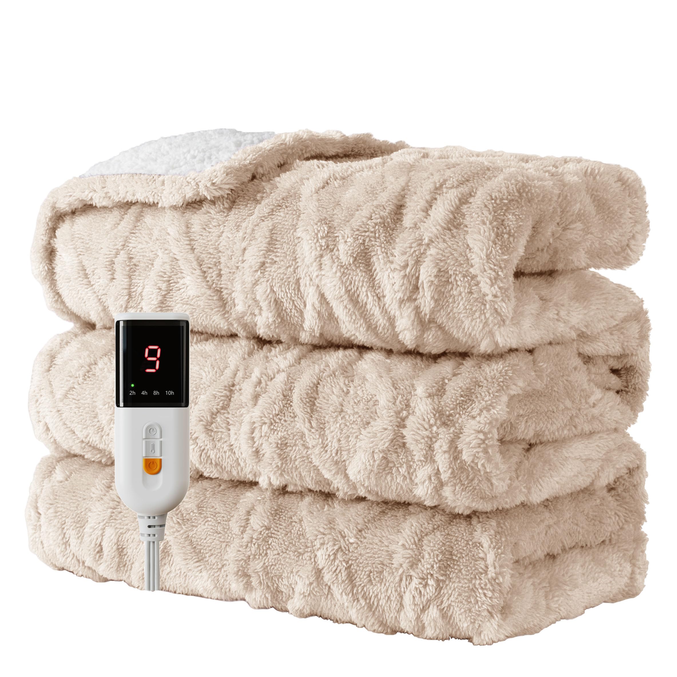 Couverture Chauffante 130x160cm, Couverture Douce Lavable,Beige
