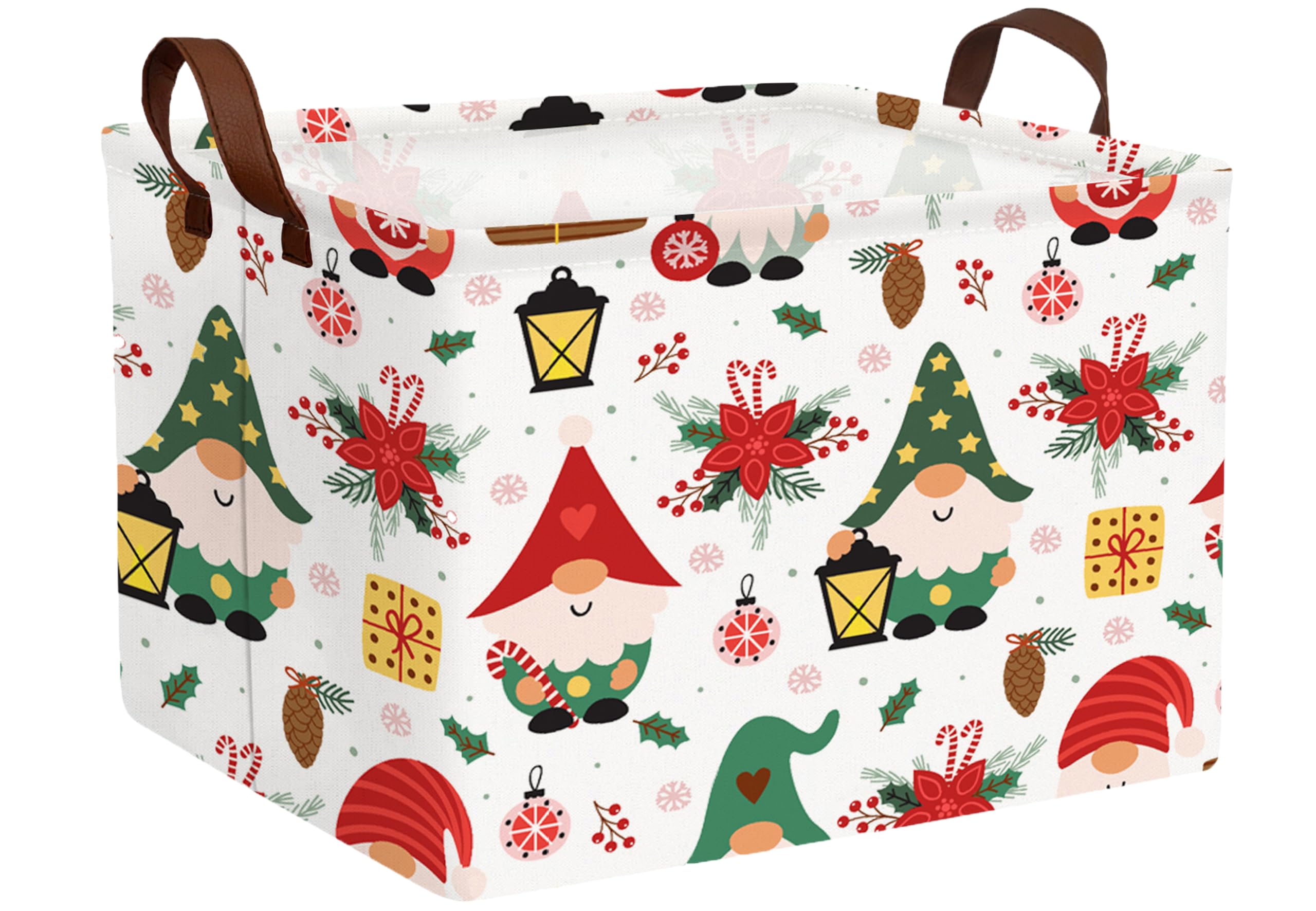 Large Christmas Gifts Empty Baskets Kids Collapsible Holiday Storage Bin with Handle (Gnome Red Flower)