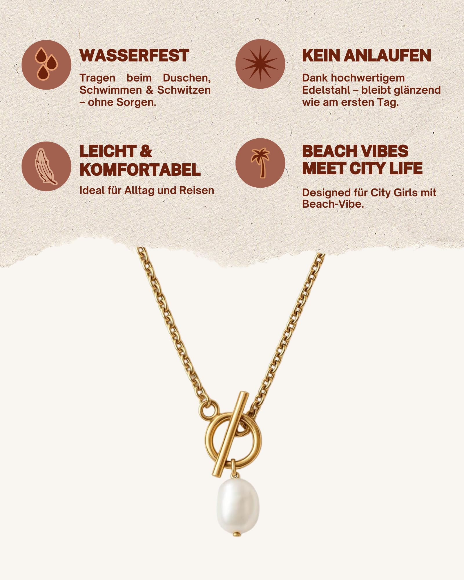 Chaîne SYLT avec pendentif perle en or pour femmes 46 cm Collier avec perle d'eau 18 carats Collier pendentif en or pour femmes