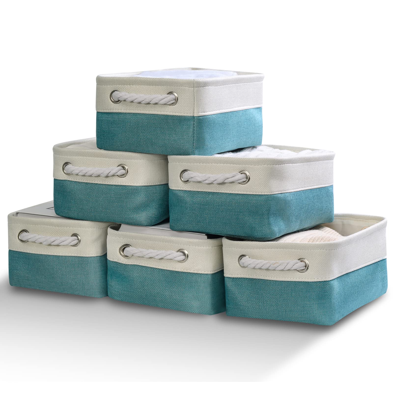 tegance Small Storage Baskets [6 Pack] Fabric Storage Bins Baskets for Gifts Empty Fabric Baskets for Storage Clothes Decorative Storage Baskets with PU Handles