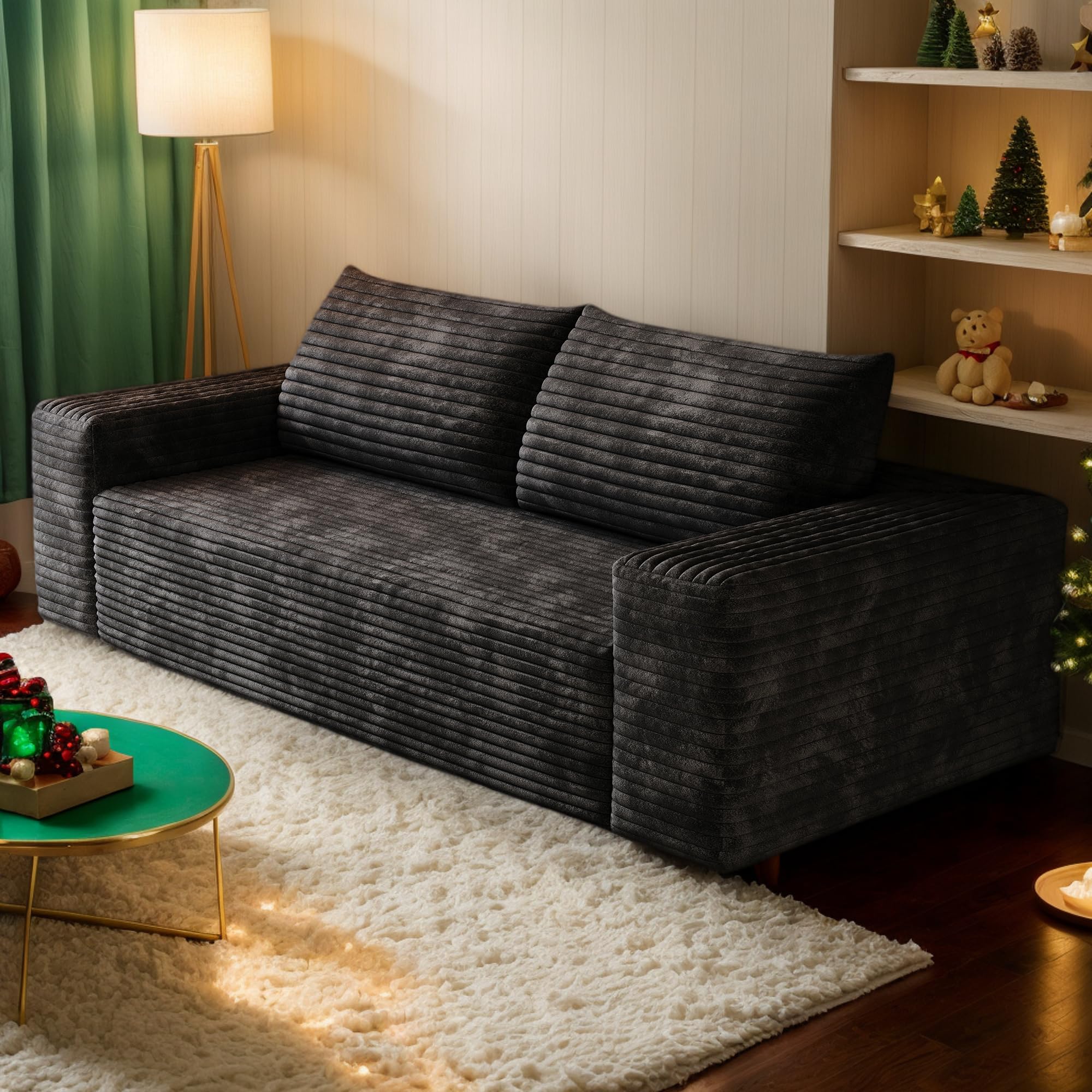 Eyisean 71" W Corduroy Boneless Couch, 3-Seater Compression Sofa with Deep Seat, No Assembly Required, Comfy Loveseat Sofa with 2 Pillows, Sofa