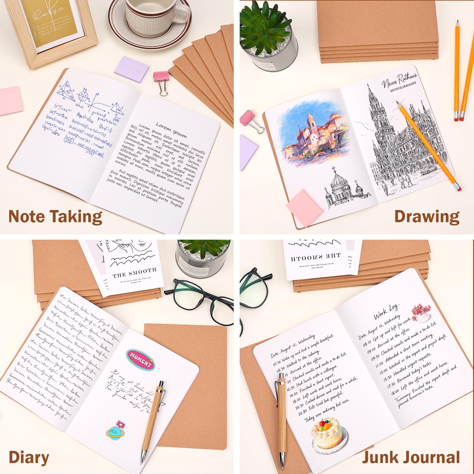 Paquete de 40 cuadernos de papel kraft en blanco, cuaderno A5 a granel, sin