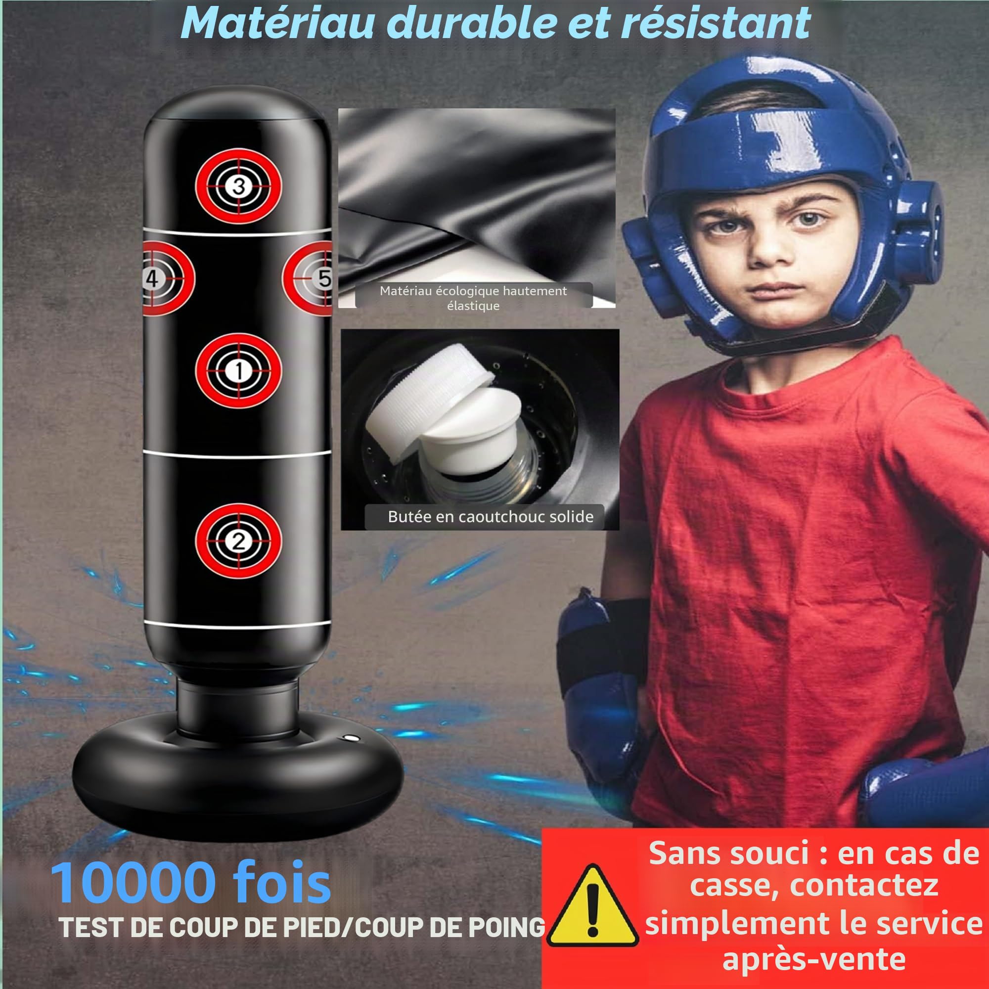 Sac de Boxe Enfant 165cm Gonflable Sac de Frappe avec Gants de Boxe pour Pratiquer Le MMA Karaté Taekwondo et Soulager L'énergie Refoulée Version 2025