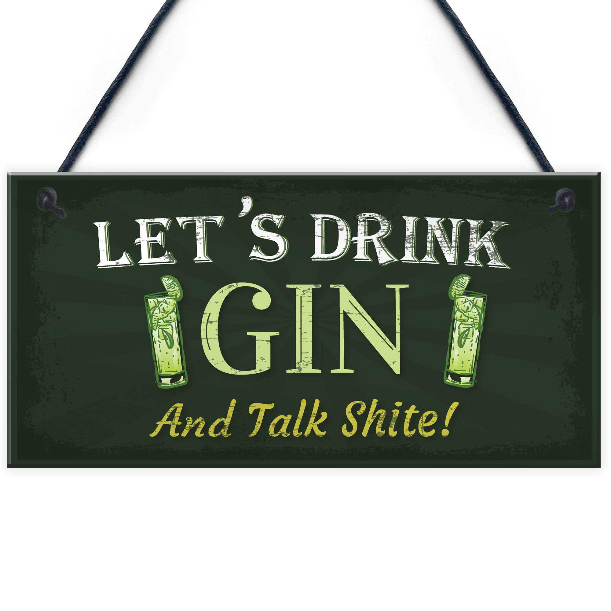 Red Ocean Let's Drink Gin & Tonic Funny Alcohol Gift Man Cave Home Bar Hanging Plaque Pub Sign Gift