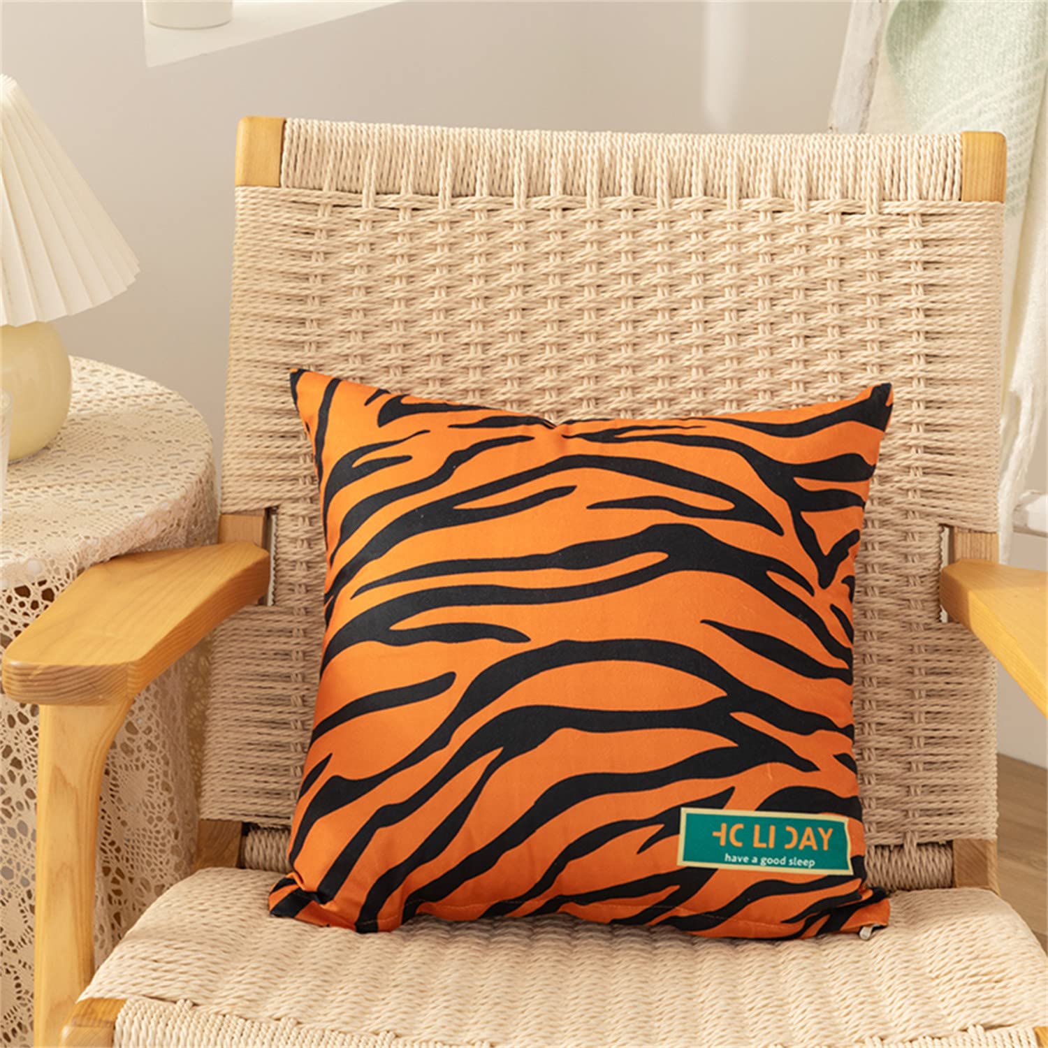 Funda de cojín de 45 x 45 cm, fundas de almohada cuadradas de poliéster, fundas de almohada decorativas, para sofá, cama, silla (estampado de tigre, juego de 6)