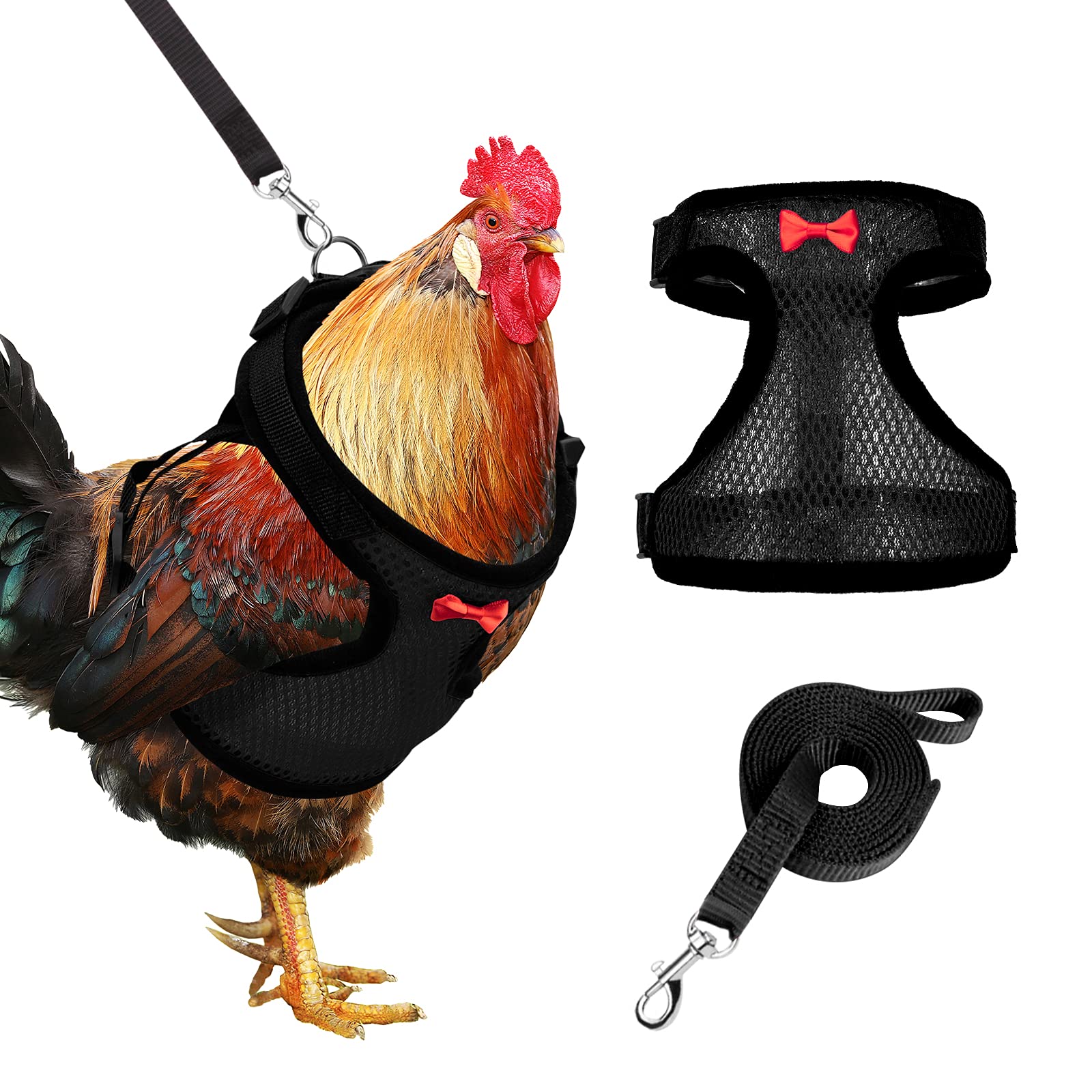 Adhafera Chicken Harness with Leash, Upgraded Double Adjustment Chicken Harness and Leash Set for Hens, Duck, Goose, Small Pet (Black, L)