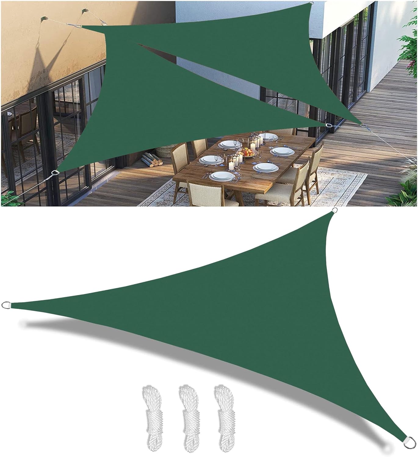 Shade Cloth Tarp Triangle 7' x 7' x 9.9' Waterproof Sun Shade Sail Large Cooling Shade UV Rays Blocking Breathable Sun Sail for Patio Garden Pools Kennel Greenhouse Plant Dark Green