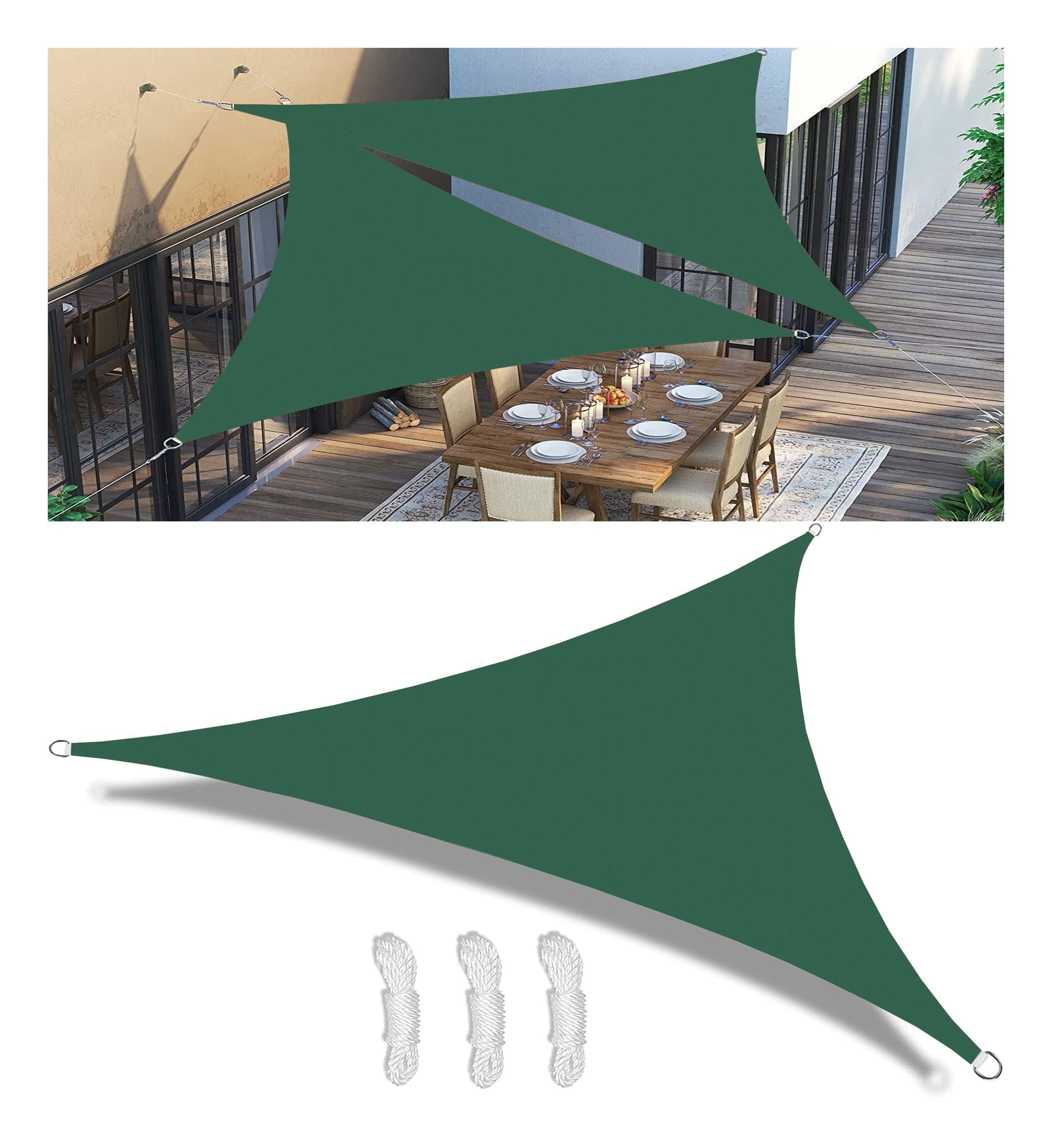 Shade Cloth Tarp Triangle 12' x 12' x 17' Waterproof Sun Shade Sail Large Cooling Shade UV Rays Blocking Breathable Sun Sail for Patio Garden Pools Kennel Greenhouse Plant Dark Green