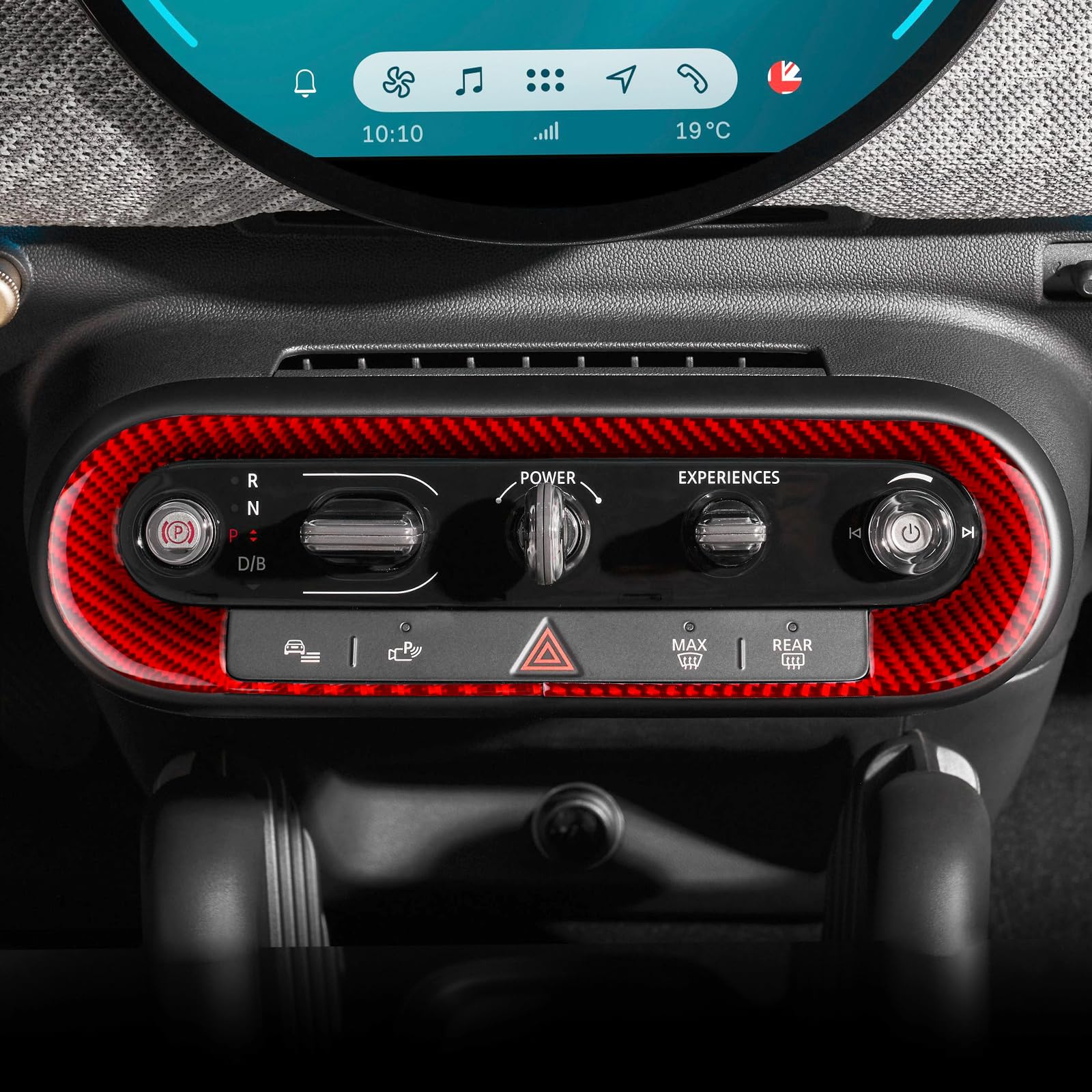 KUNGKIC Für Mini Cooper J01 EV E/SE Countryman U25 F65 F66 F67 J05 ACEMAN 2024 2025 Kohlefaser Auto-Lenkradtastenrahmen Trim Aufkleber Dekorative Innenbereich Zubehör, Geschenk (Rot