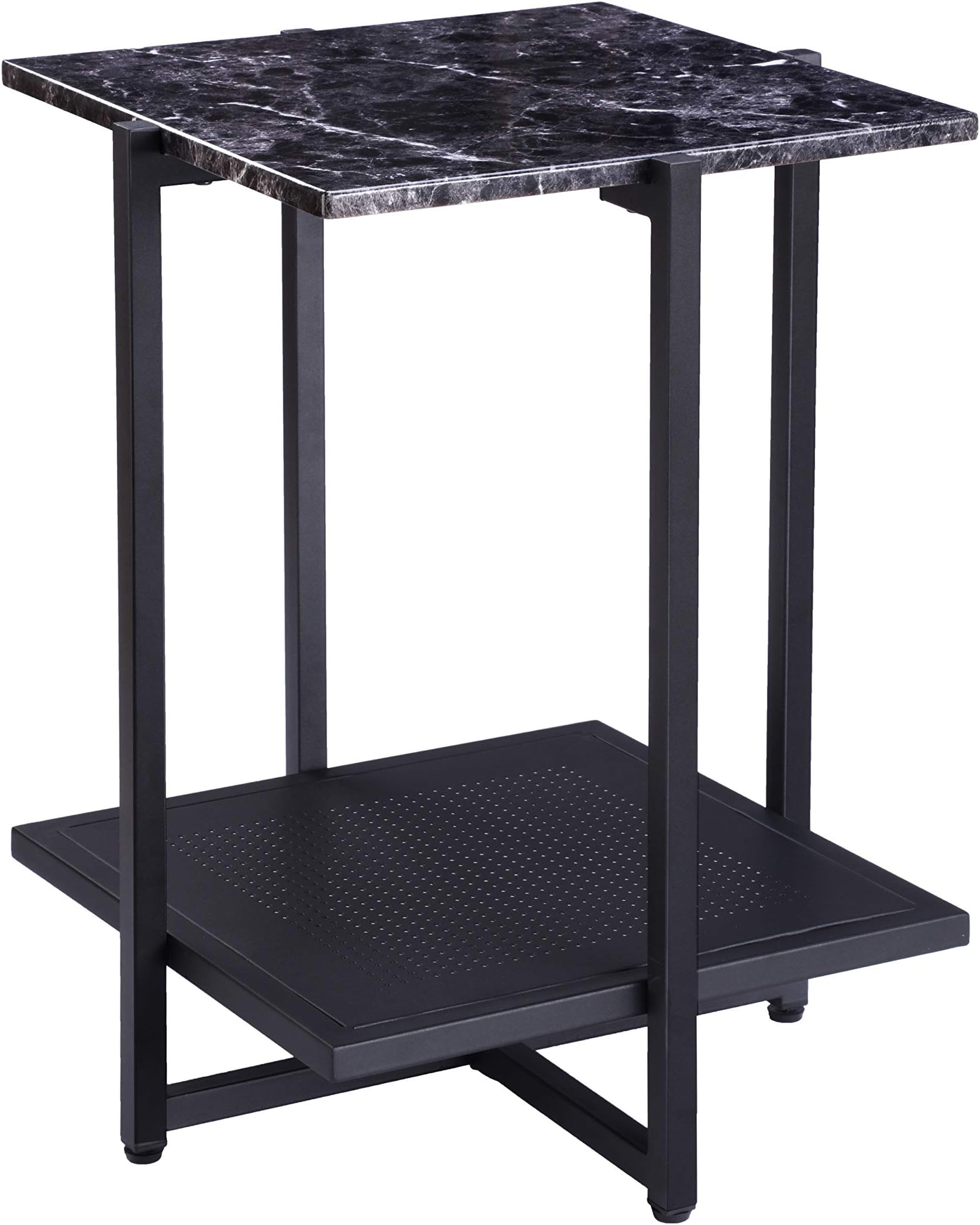FIVEGIVEN Sofa Side Table End Table with Storage Small Coffee Table Square Black Marble Top Metal Frame for Bedroom Living Room