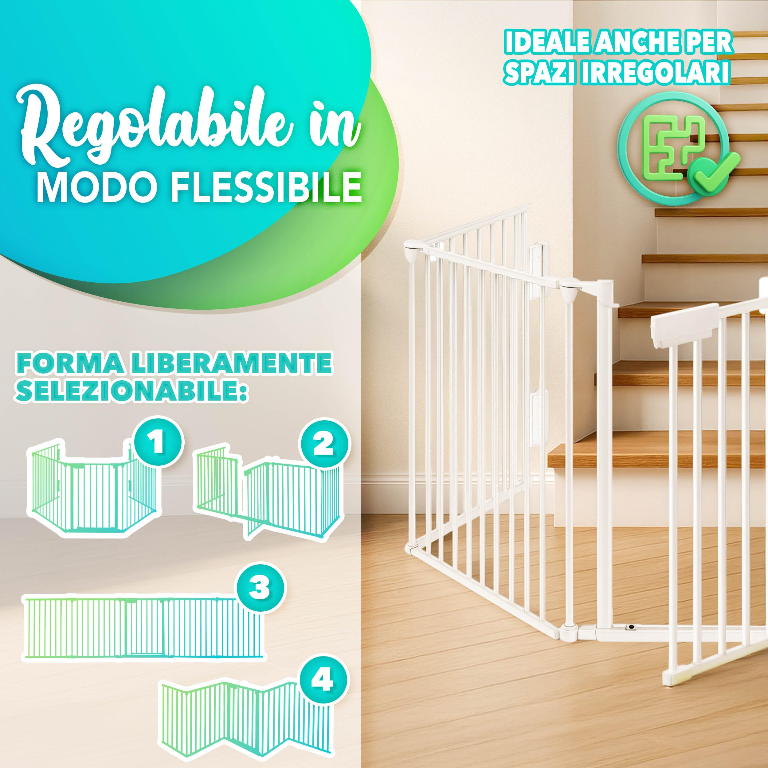 KIDUKU® Barriera di sicurezza 480 cm per Bambini e Animali | Cancelletto Griglia di Sicurezza per Camino - Preassemblato | Barriera Protettiva Pieghevole per Porte o Scale - 8 Pannelli