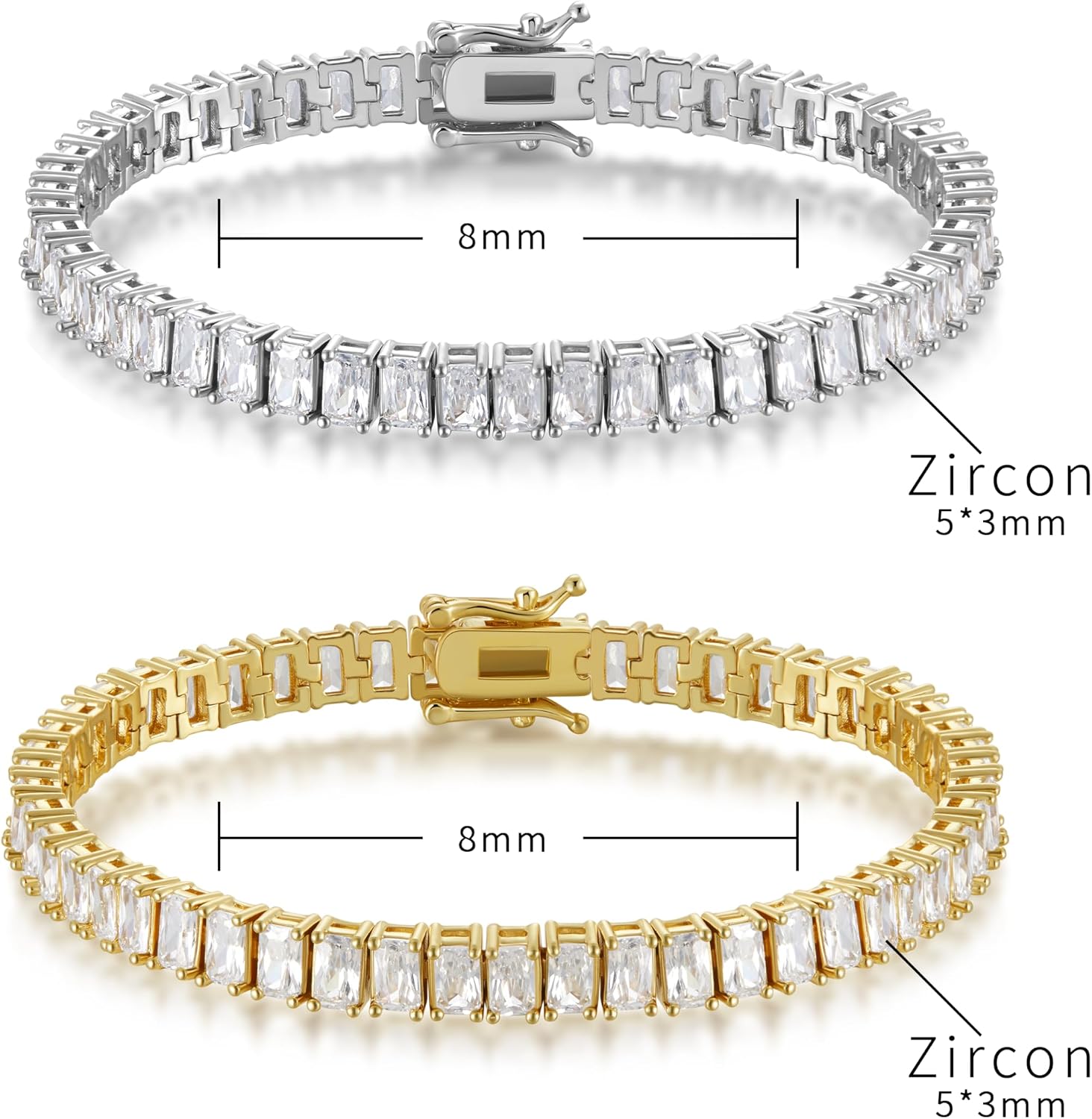 14K Gold-Plated 5mm Tennis Bracelets for Women Men, Sparkling CZ Jewelry