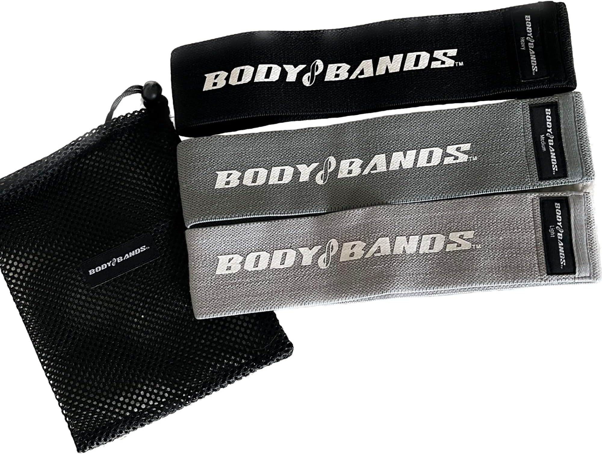 Body Bands, Exercise Resistance Bands, Upper Body Bands, Lower Body Bands, Booty Bands, Fitness Bands, Workout at Home, Anti-Slip Fabric/Cloth Bands, Set of 3 with Carry Bag