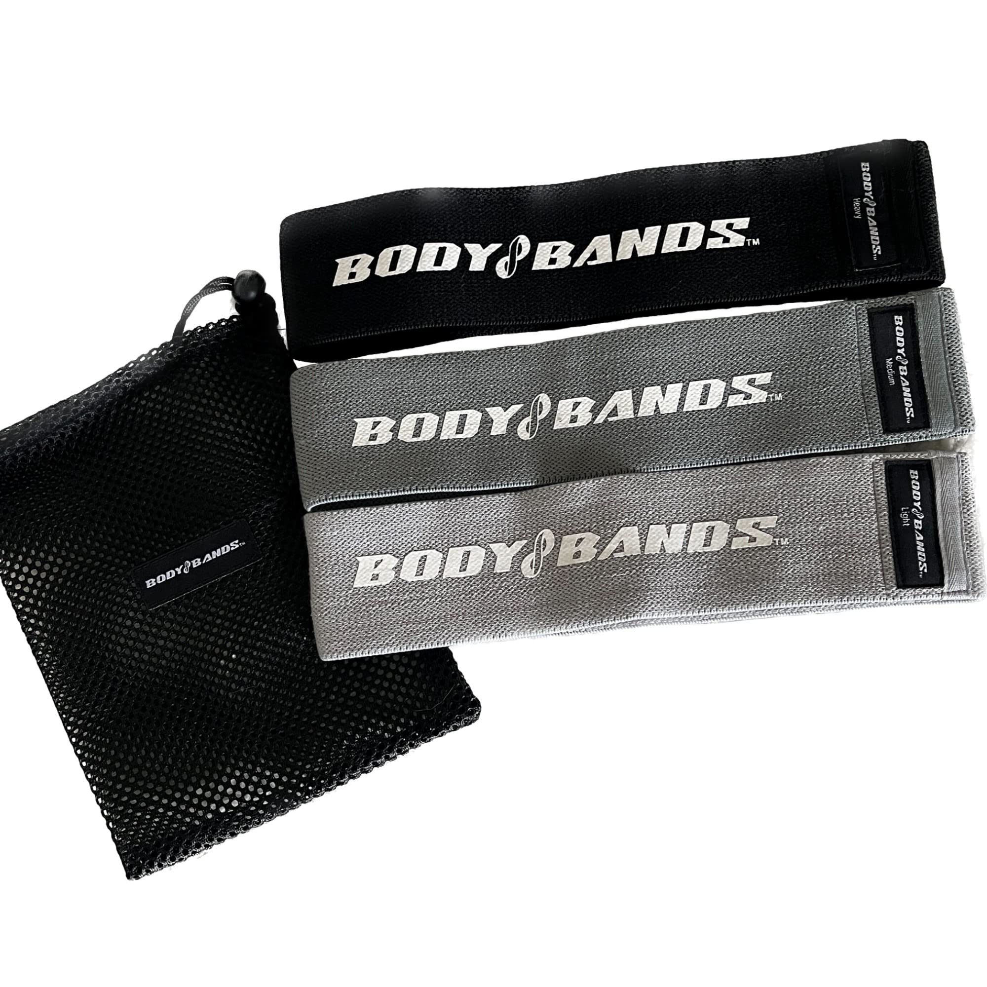 Body Bands, Exercise Resistance Bands, Upper Body Bands, Lower Body Bands, Booty Bands, Fitness Bands, Workout at Home, Anti-Slip Fabric/Cloth Bands, Set of 3 with Carry Bag