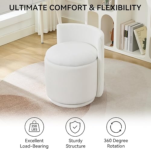 Miniatura 7 de Silla de tocador de terciopelo con almacenamiento, silla giratoria de maquillaje de 360 con respaldo ondulado, taburete pequeño sin montaje para