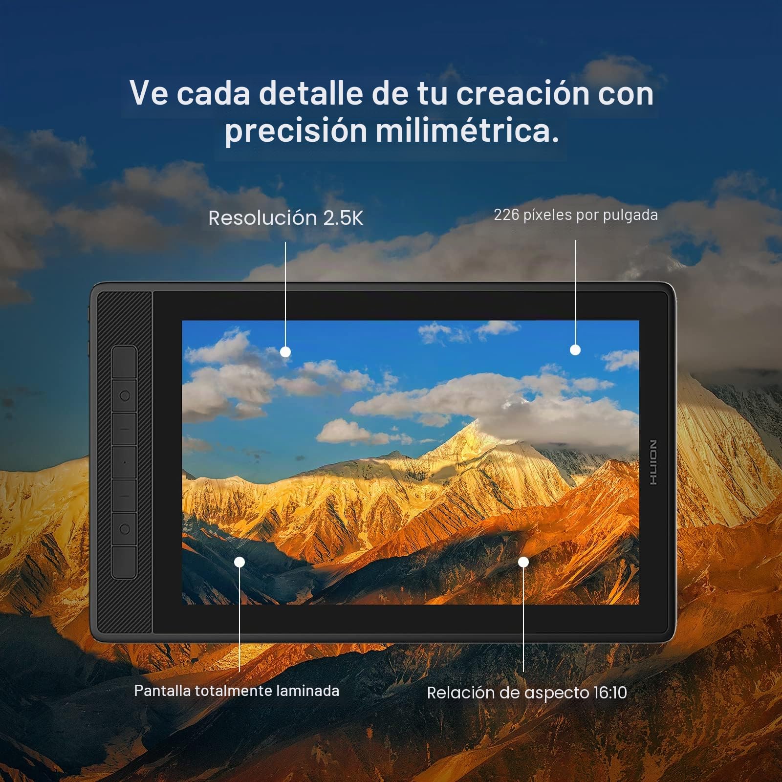 HUION Kamvas Pro 13 2.5K QHD Monitor de gráficos de dibujo con visualización QLED Full Lamination Stylus PW517 sin batería para Windows PC, Mac, Android, tablet de dibujo digital de 13.3 pulgadas | QLED Full Lamination, 99% Adobe RGB, PW517 Lápiz capaciti