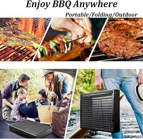 Miniatura 6 de HTTMT - Al aire libre Campling Plegable Compacta Barbacoa Parrilla de barbacoa Estufa de carbón Shish Kabob Mesa para acampar al aire libre Picnic