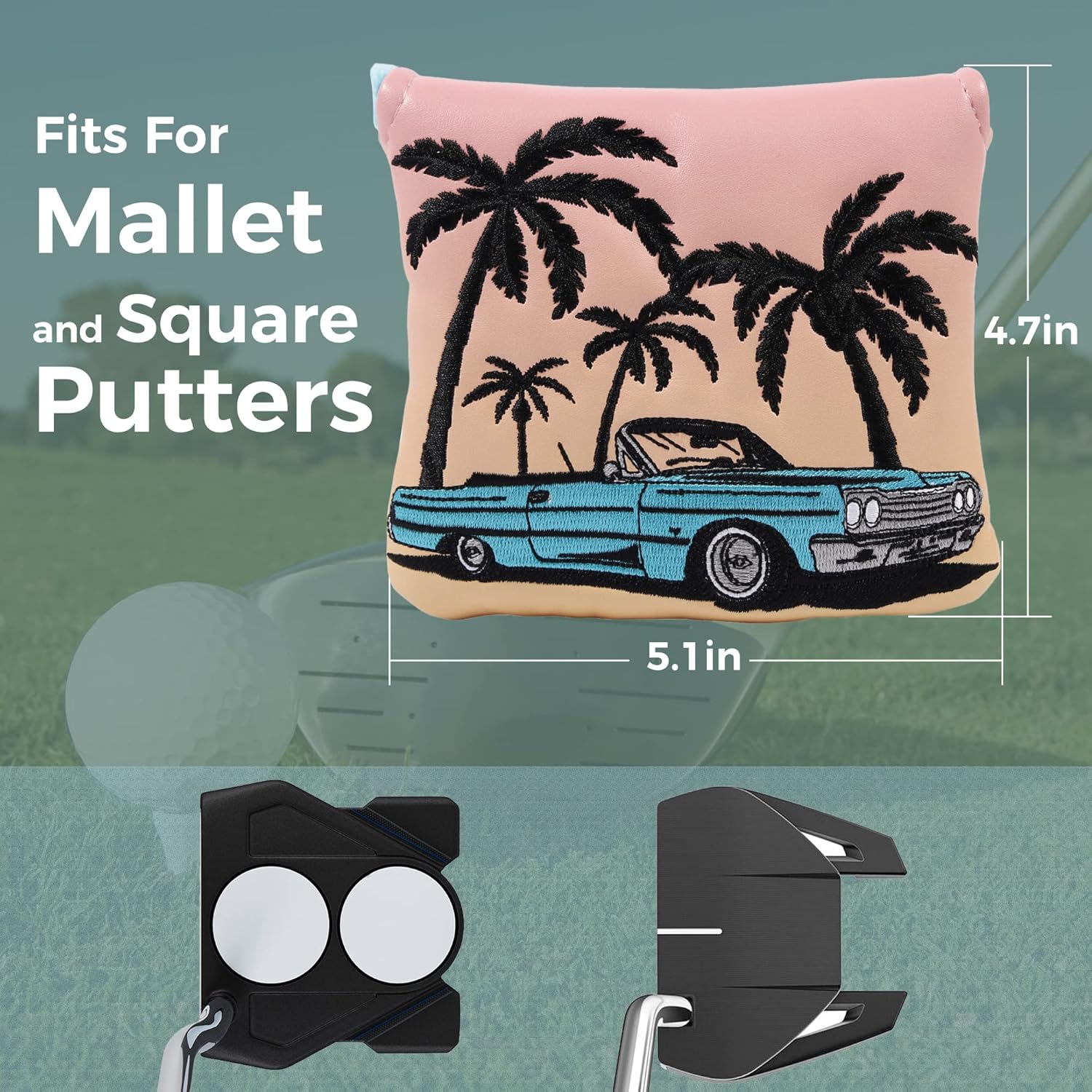 Strong Magnetic Closure 64 Impala Miami Golf Blade and Square Mallet Putter Cover Magnetic Golf Putter Headcover