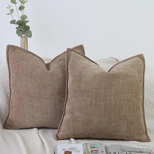 OYIMUA Soft Textured Decorative Throw Pillow Covers 16x16 Neutral Brown Chenille