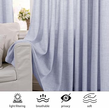 Macochico Natural Linen Curtains 84 Inches Drop For Living Room Bedroom Kids-Room Nursery, Light Filtering Window Drapes Privacy For Home Office, With Eyelet And Tieback, Lavender, 52”Wx84”L, 1 Panel