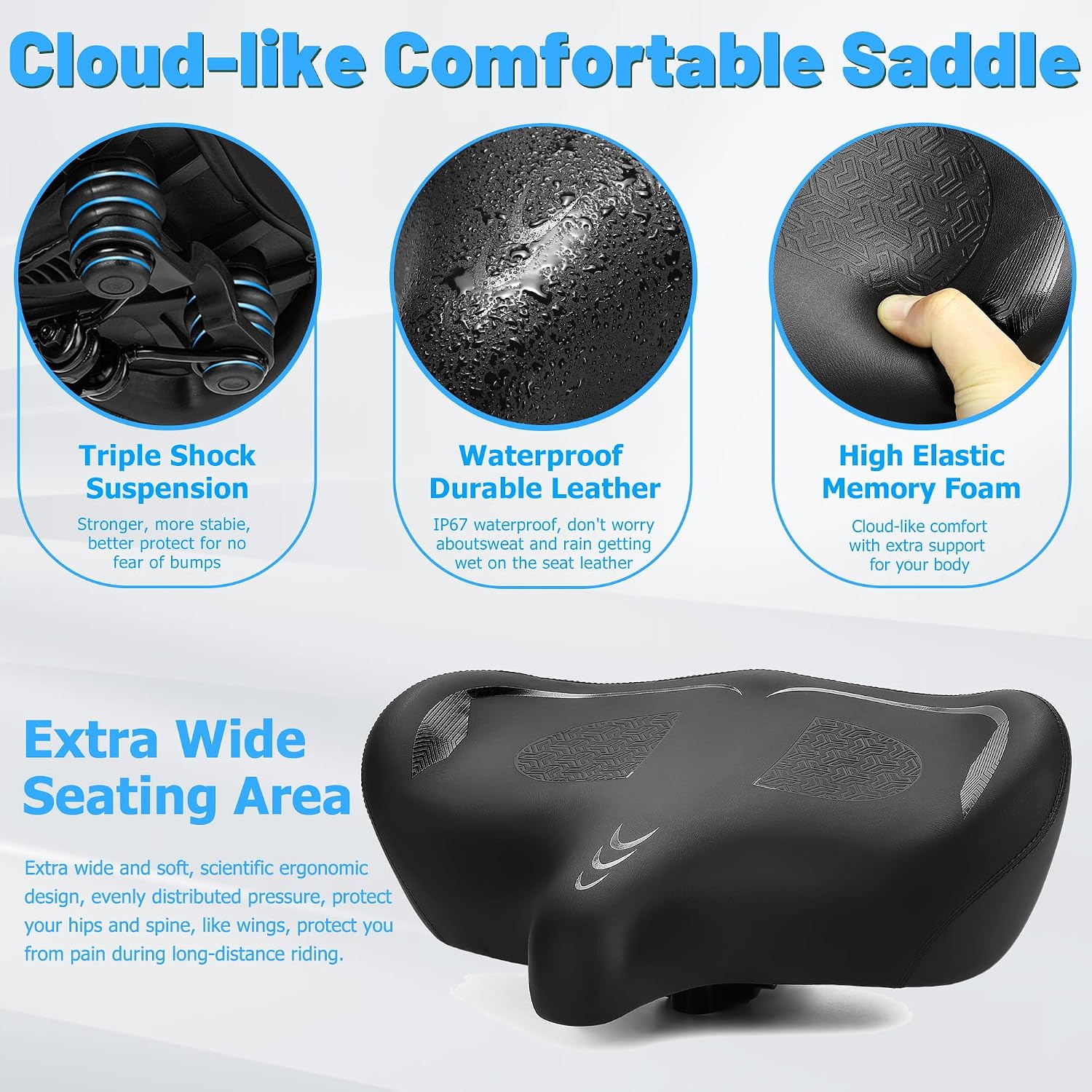 Condition photo showing New/Like New for cdywd oversized bike seat for men & women comfort, extra wide bicycle seat cushion, comfortable wing padded, large replacement saddle for peloton, stationary exercise bike, ebike, cruiser, city bike black