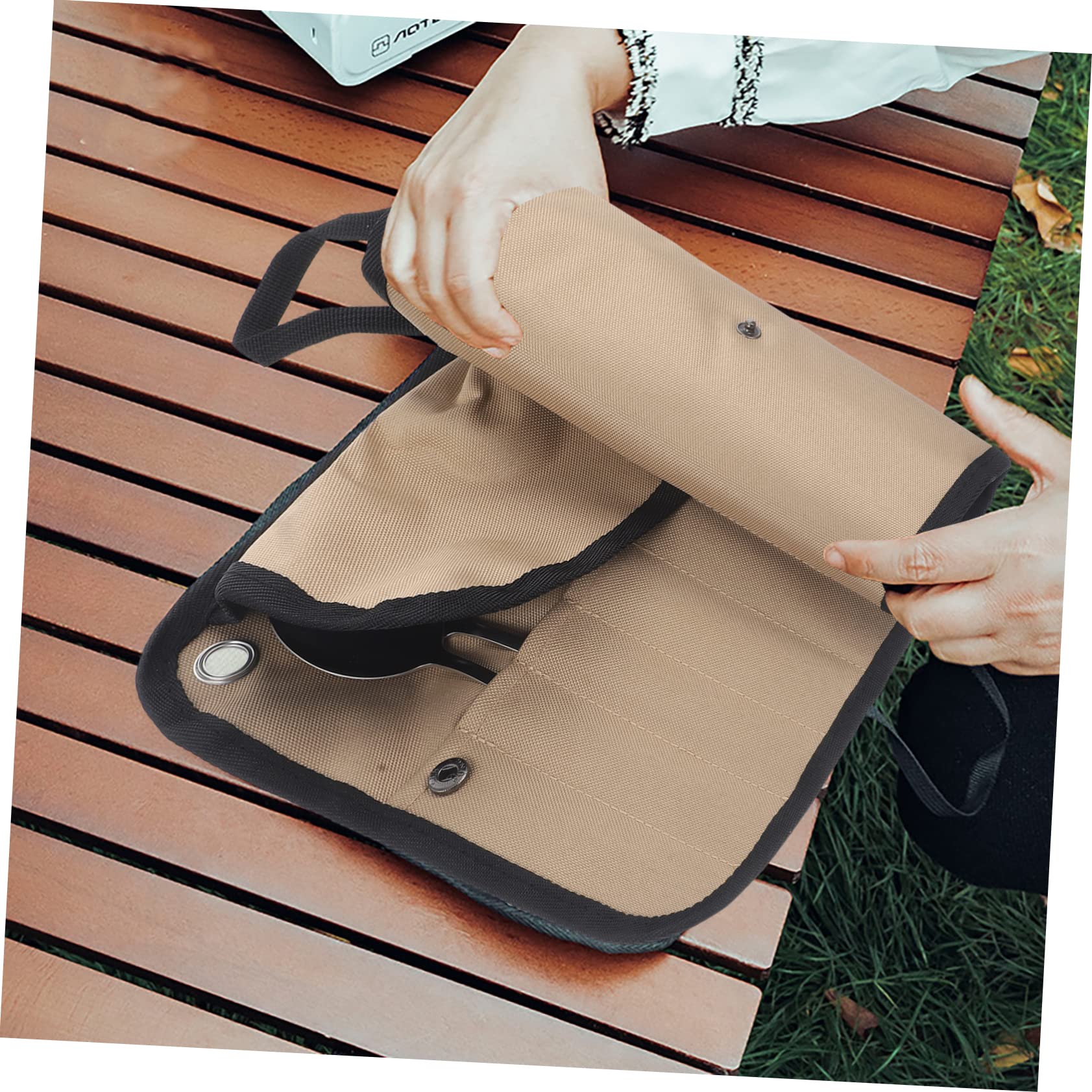 Toyvian Set Posate da Campeggio in Acciaio Inossidabile Borsa di Stoccaggio, Kit Utensili Portatili per Escursioni, Picnic e Attività Outdoor